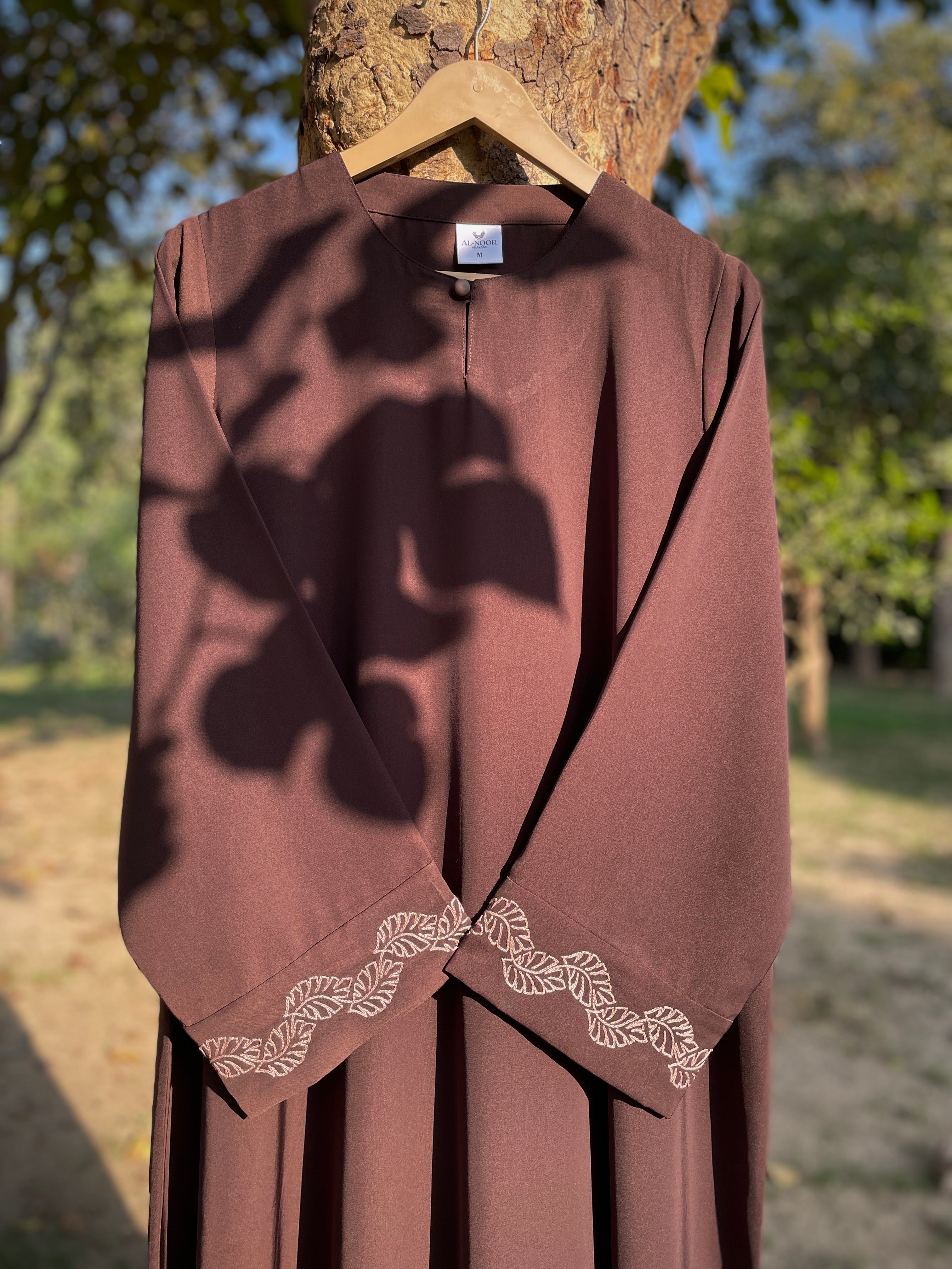 Autumn Bloom Hand Embroidered Brown Abaya