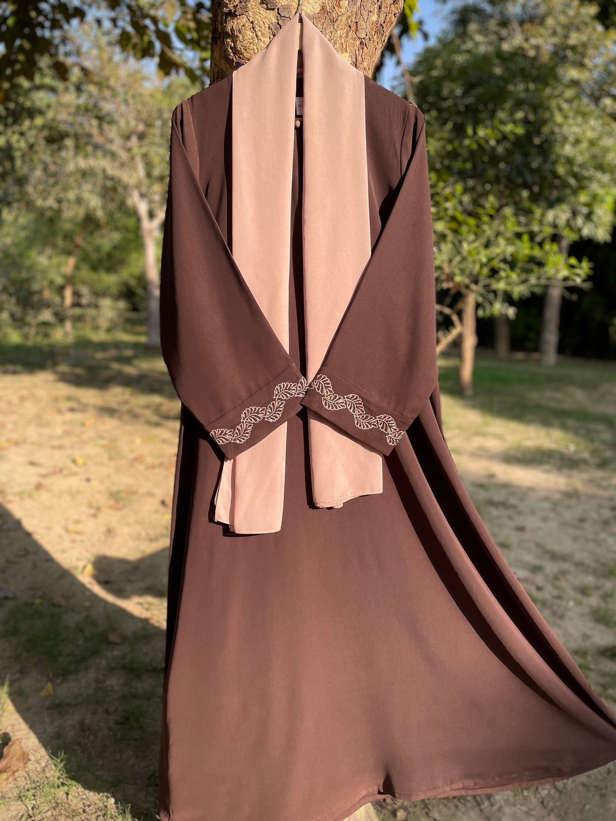 Autumn Bloom Hand Embroidered Brown Abaya