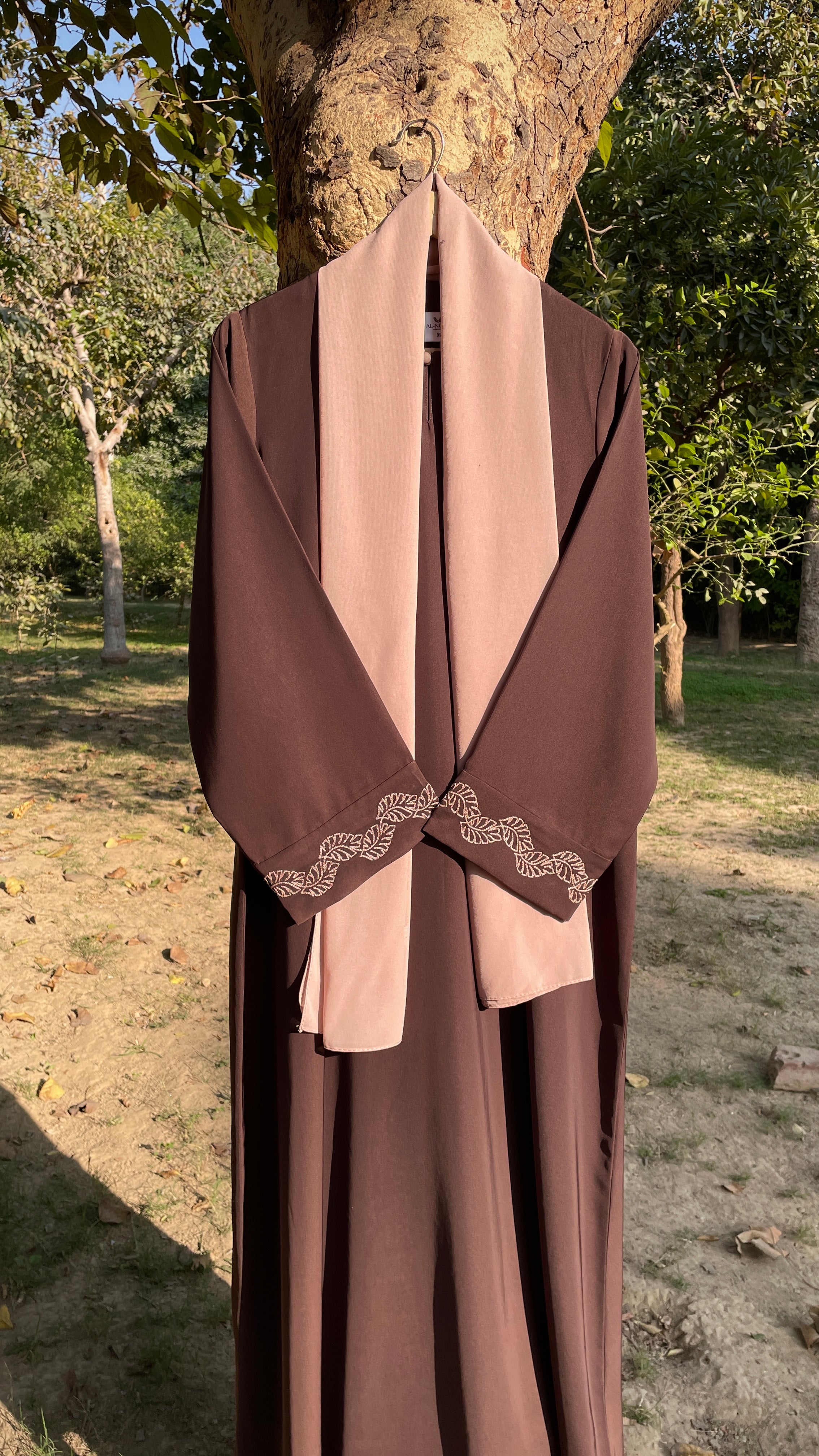 Autumn Bloom Hand Embroidered Brown Abaya