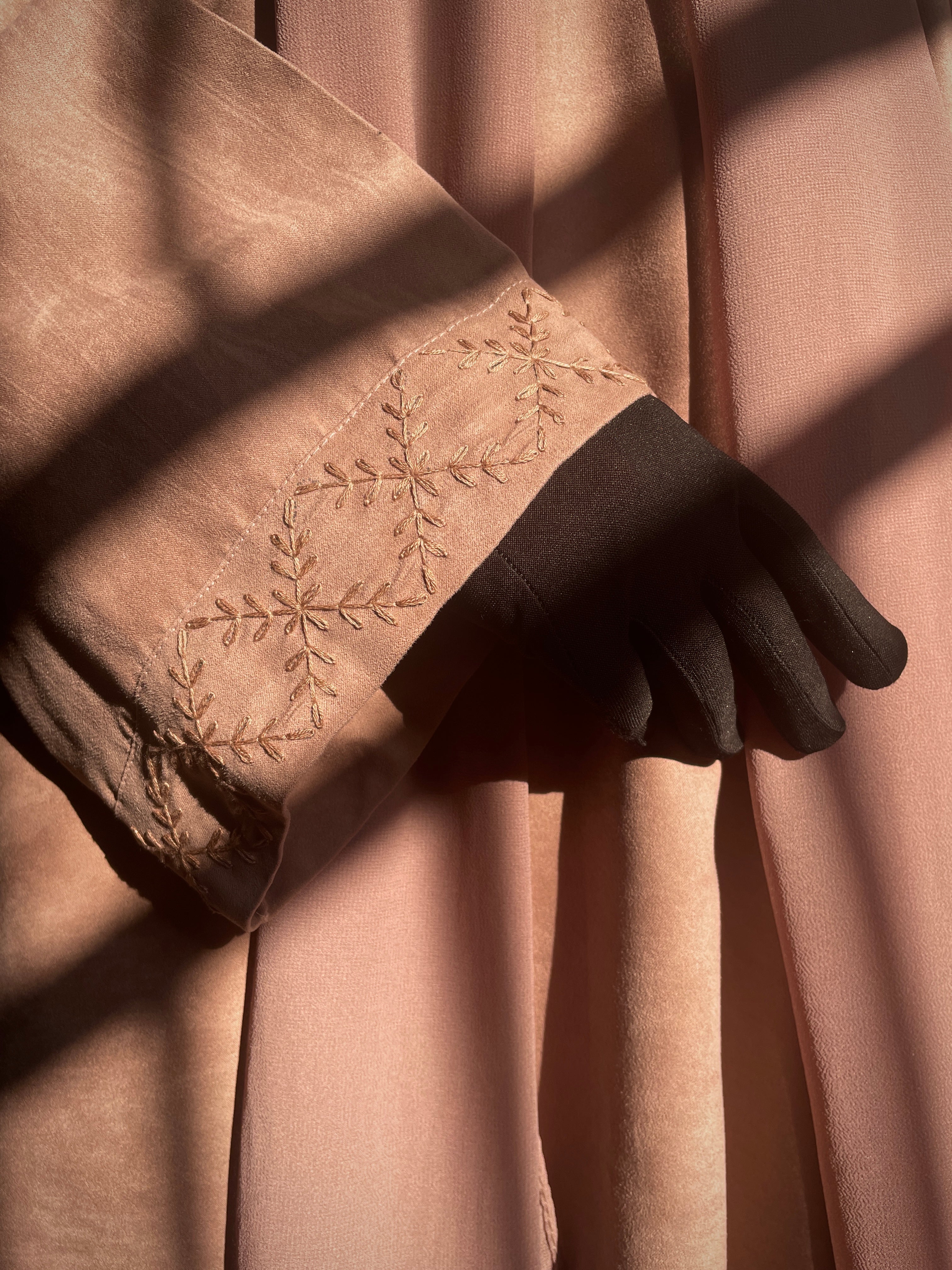 Brick Pink Hand Embroidered Abaya