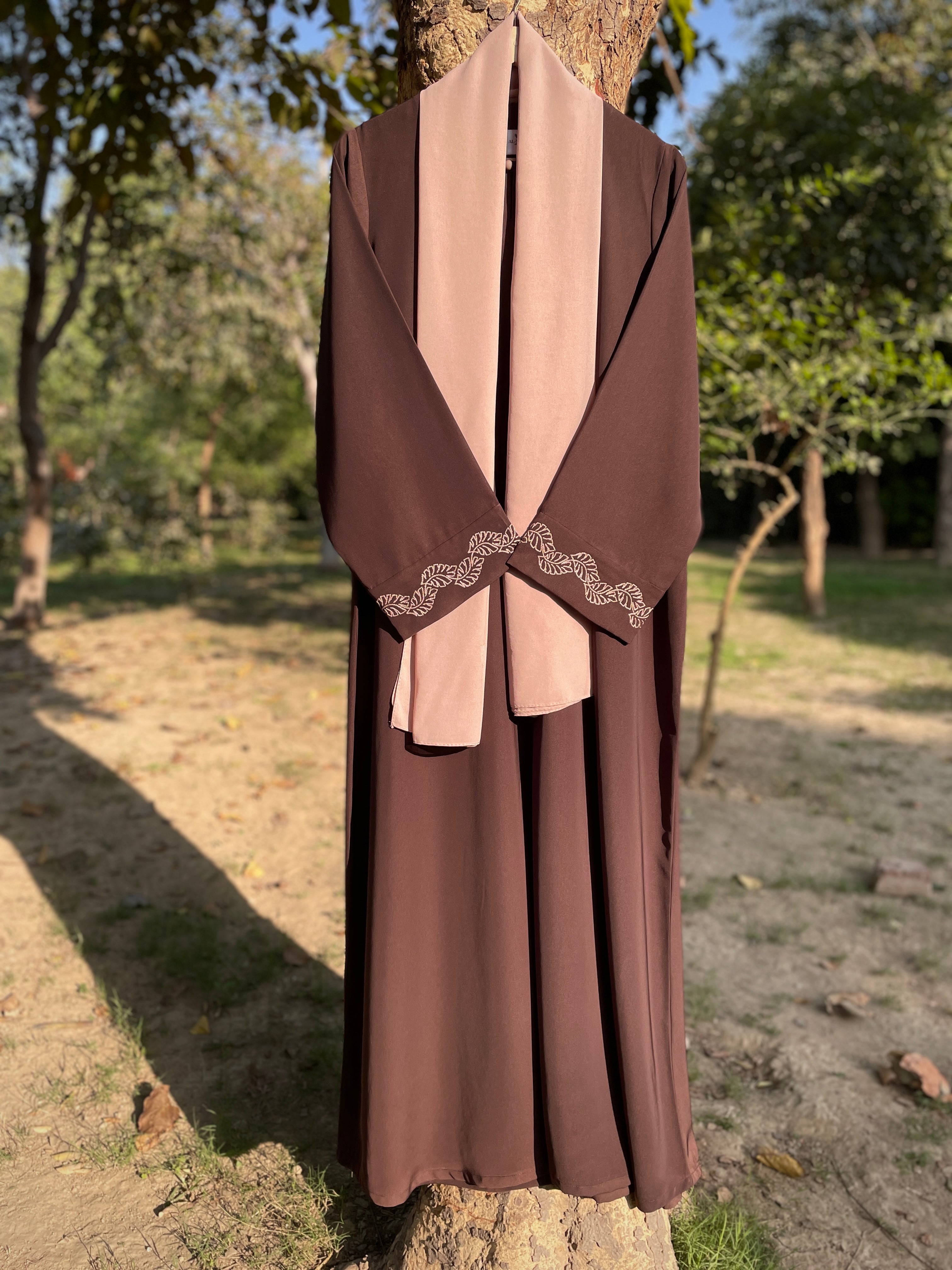 Autumn Bloom Hand Embroidered Brown Abaya