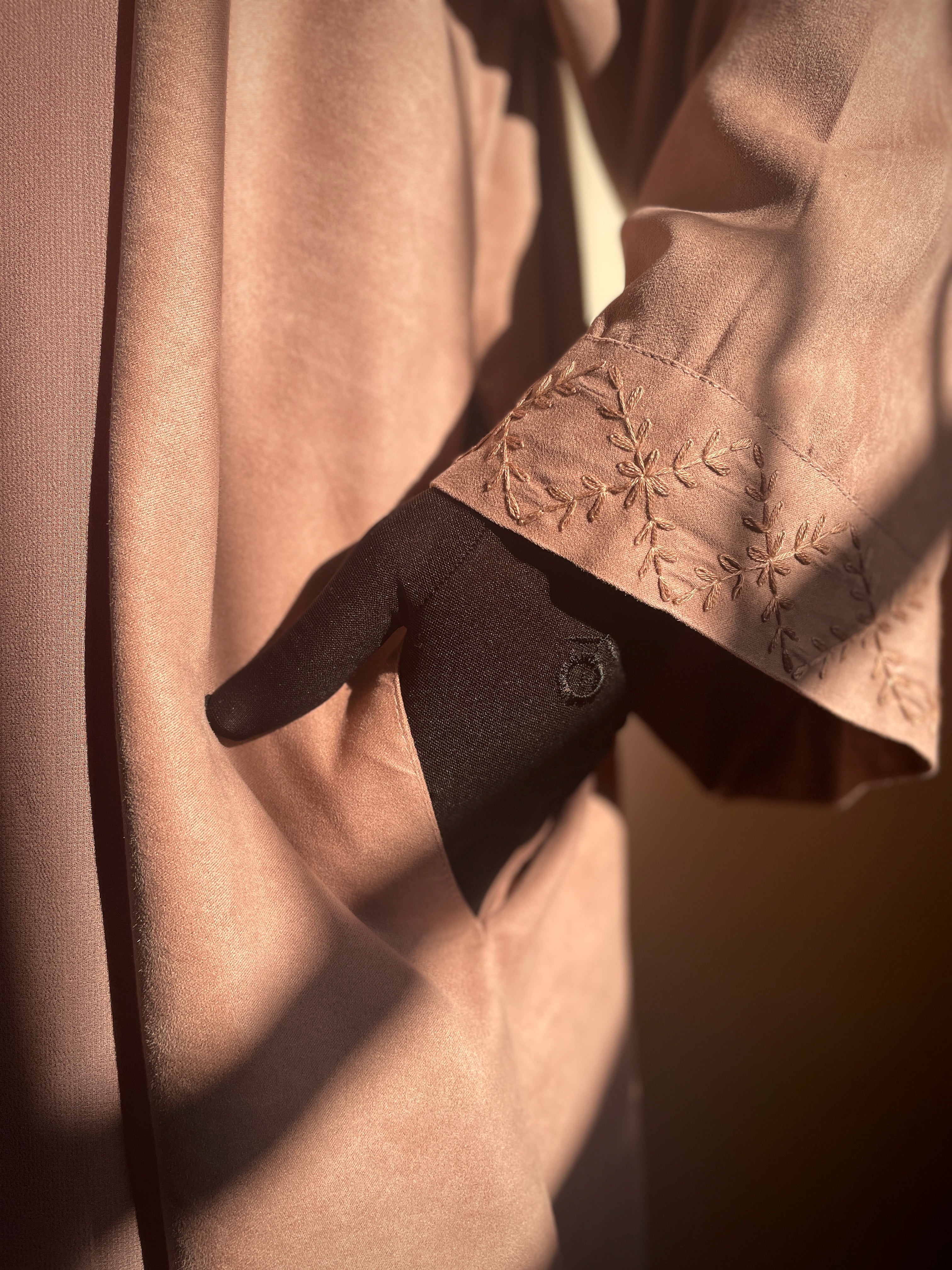 Brick Pink Hand Embroidered Abaya