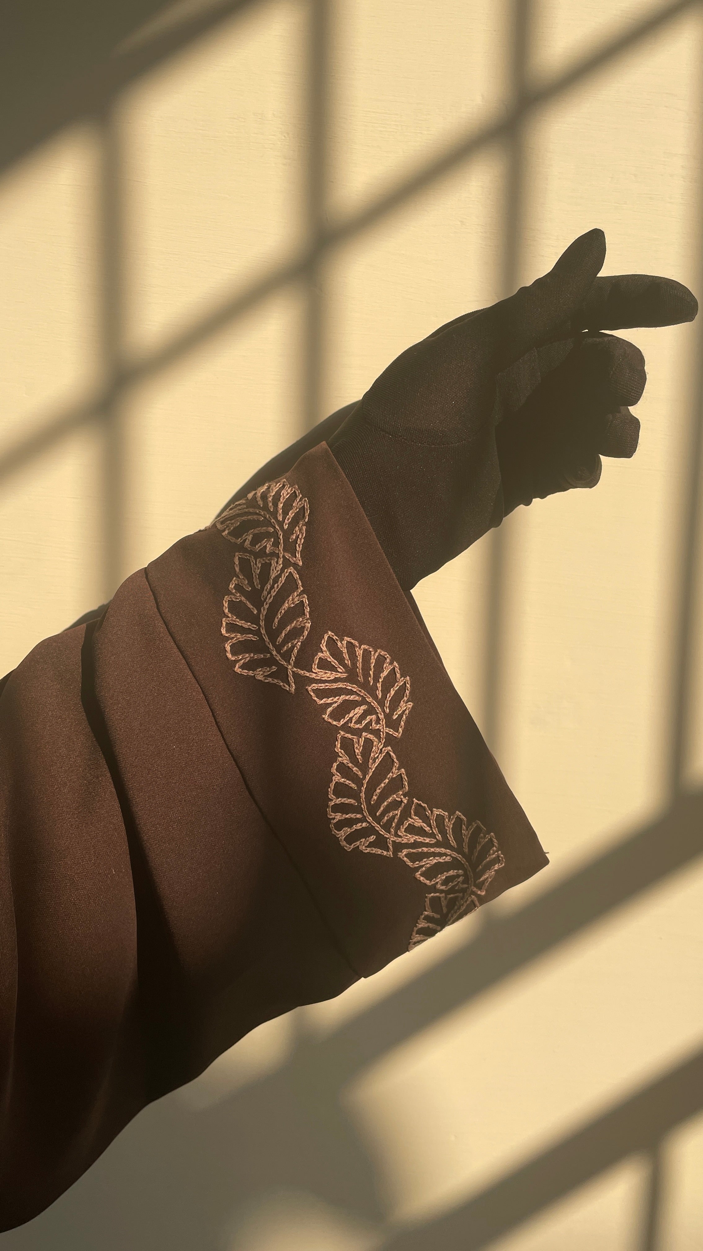 Autumn Bloom Hand Embroidered Brown Abaya