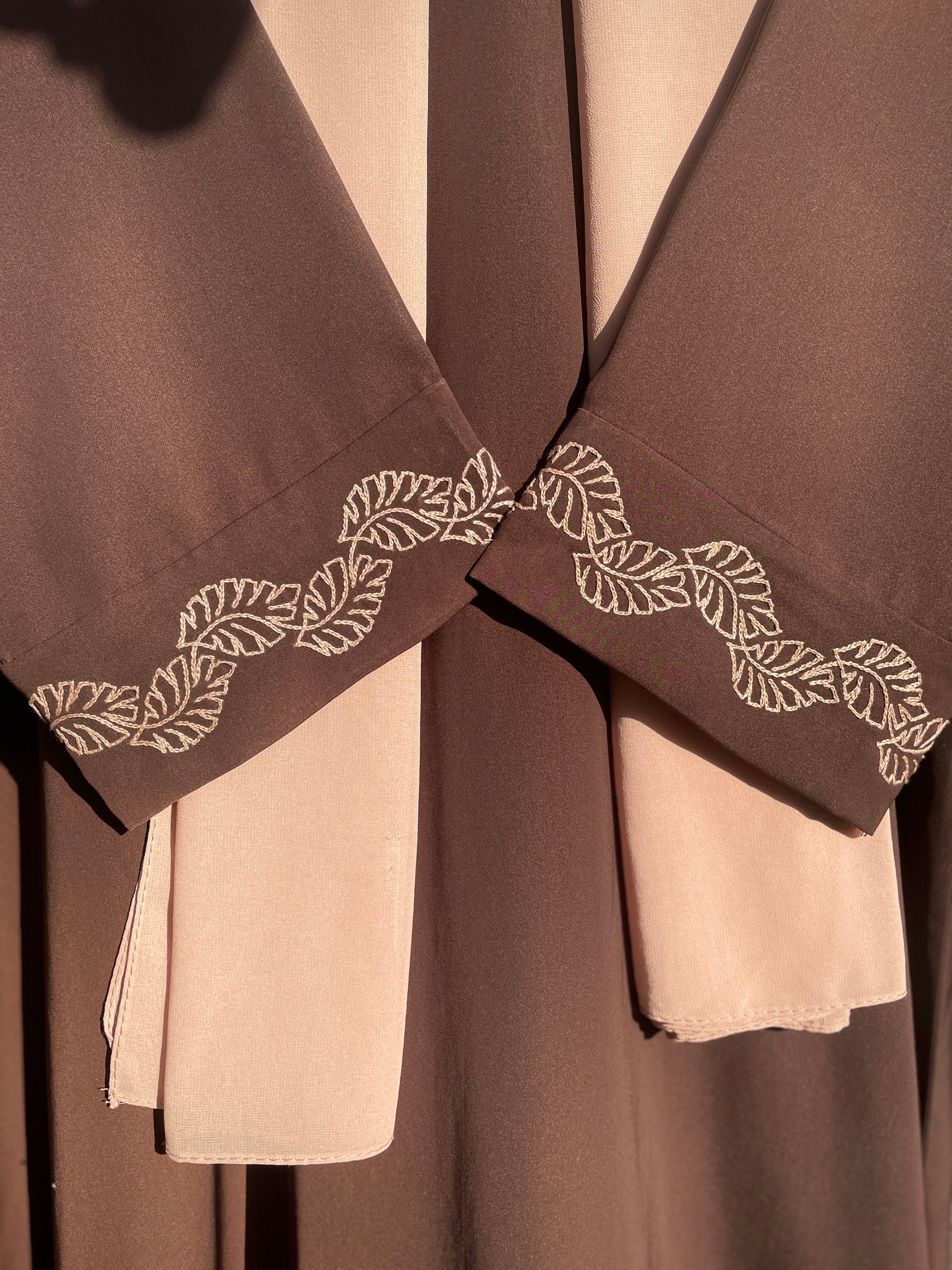 Autumn Bloom Hand Embroidered Brown Abaya