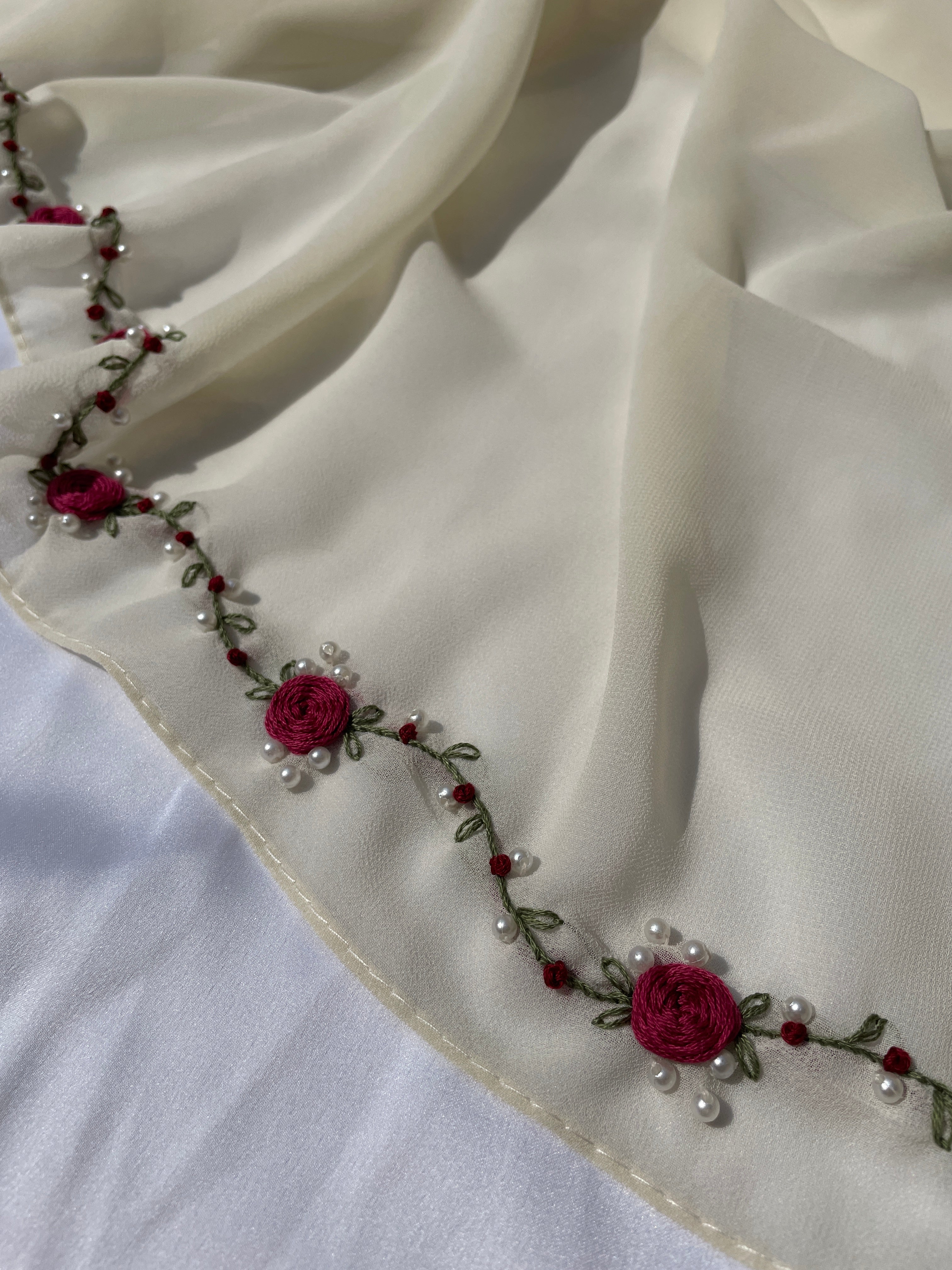 Floral & Pearl Hand Embroidered Hijab