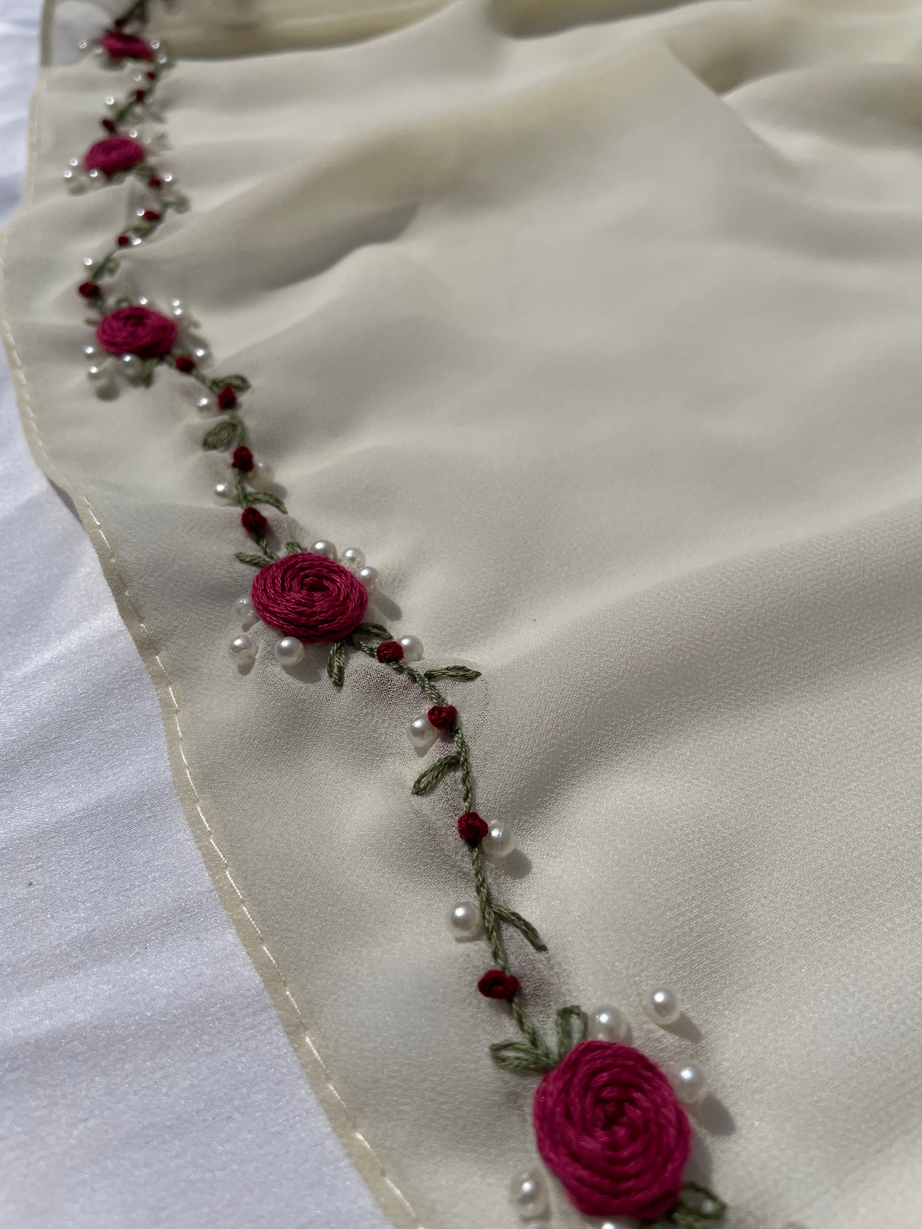 Floral & Pearl Hand Embroidered Hijab