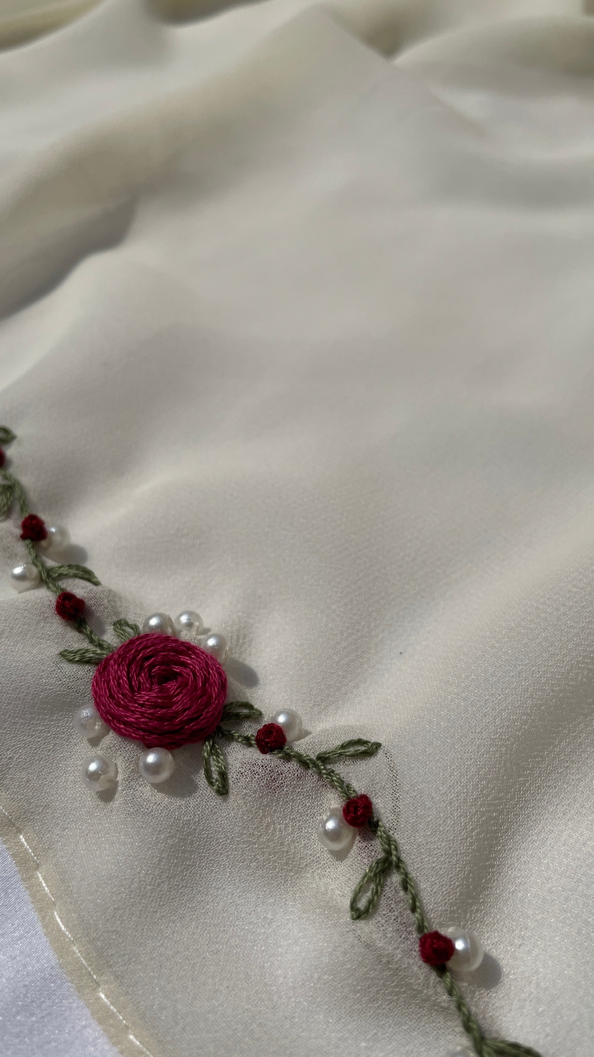 Floral & Pearl Hand Embroidered Hijab