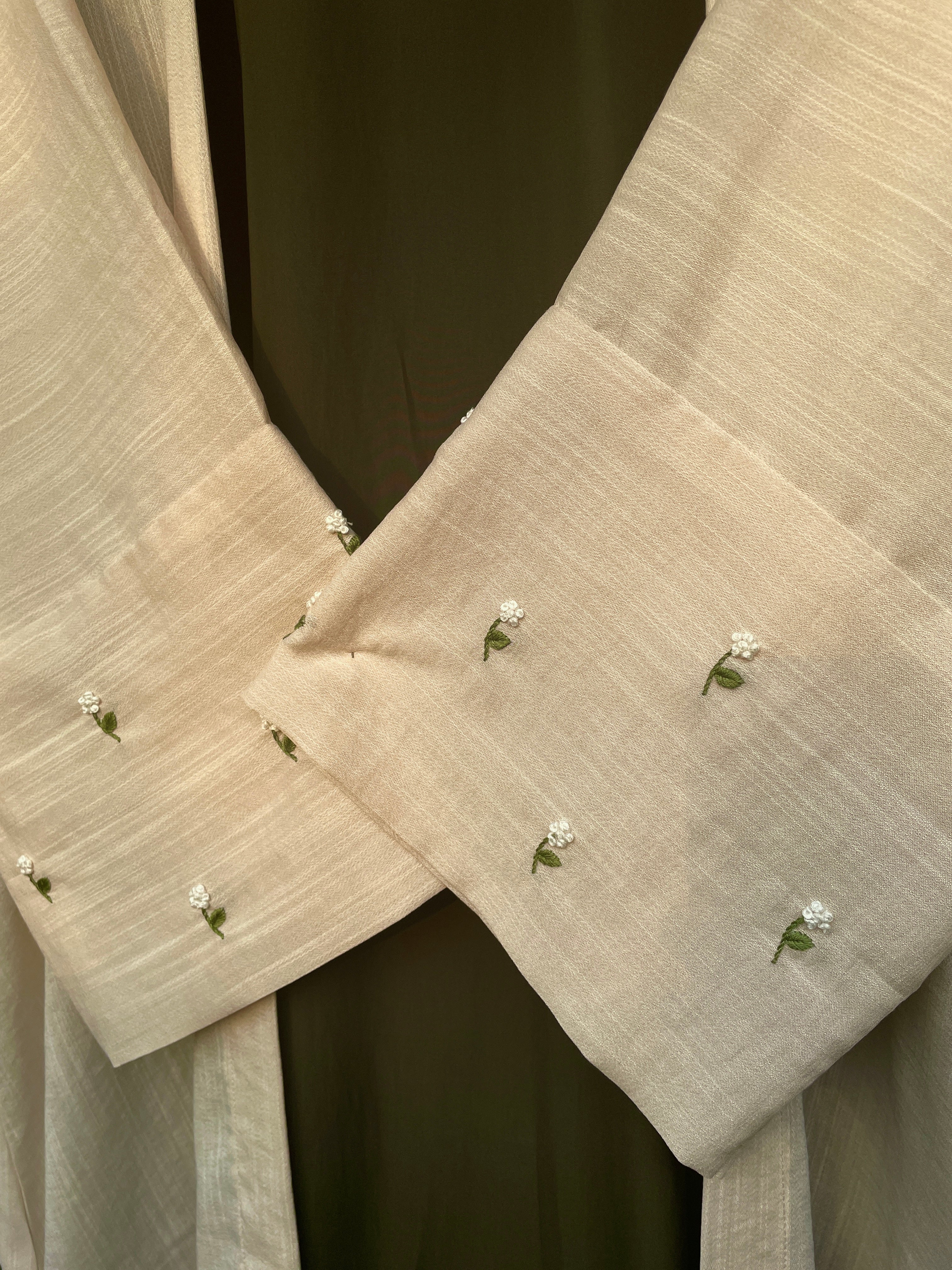 Ivory Olive Hand Embroidered Abaya Set