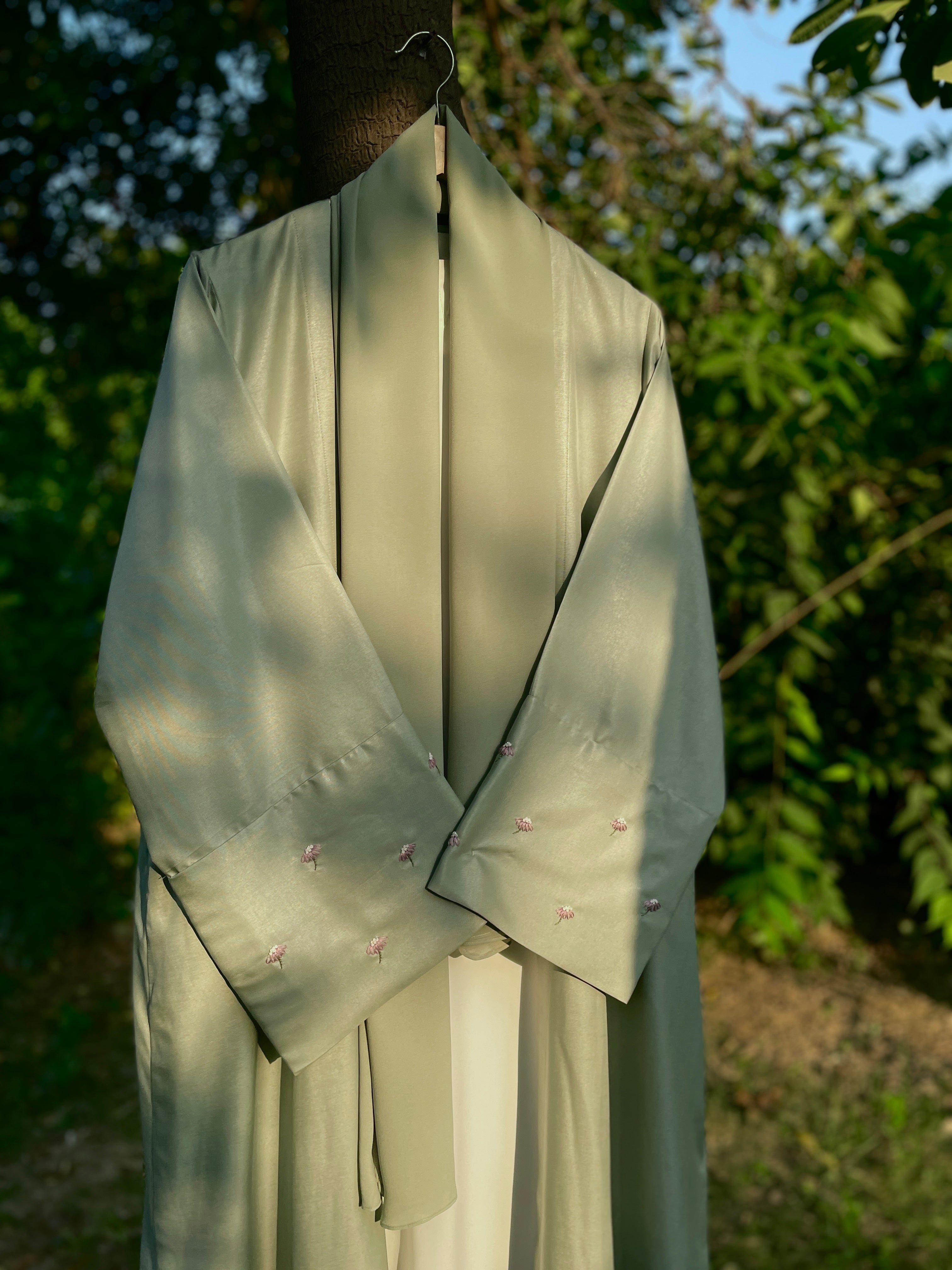 Mint Green Floral Embroidered Abaya