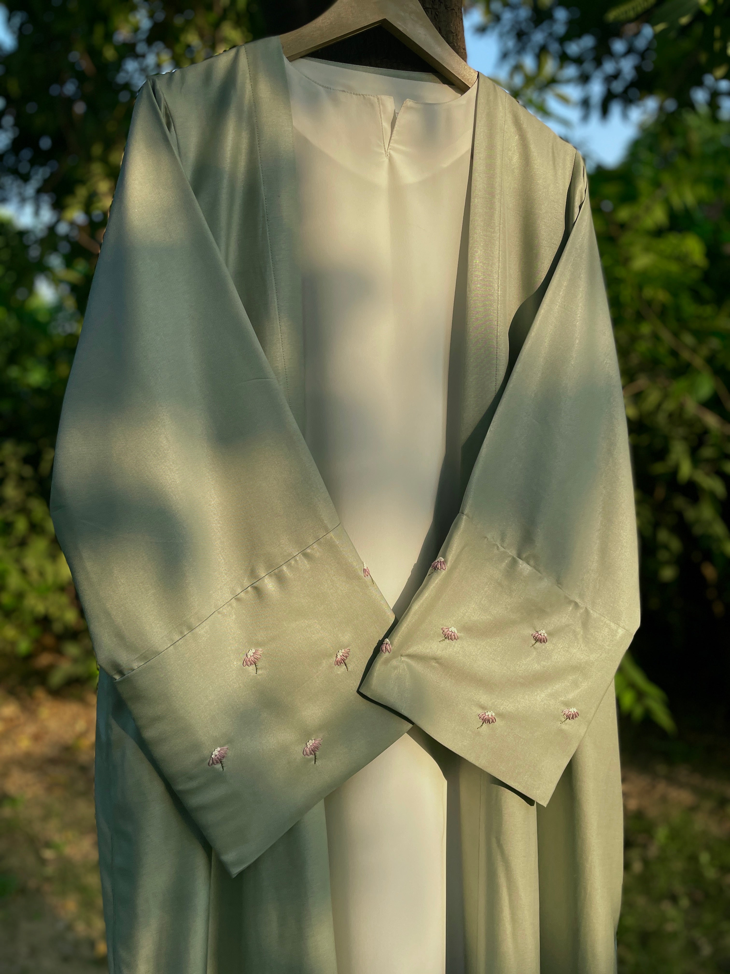 Mint Green Floral Embroidered Abaya