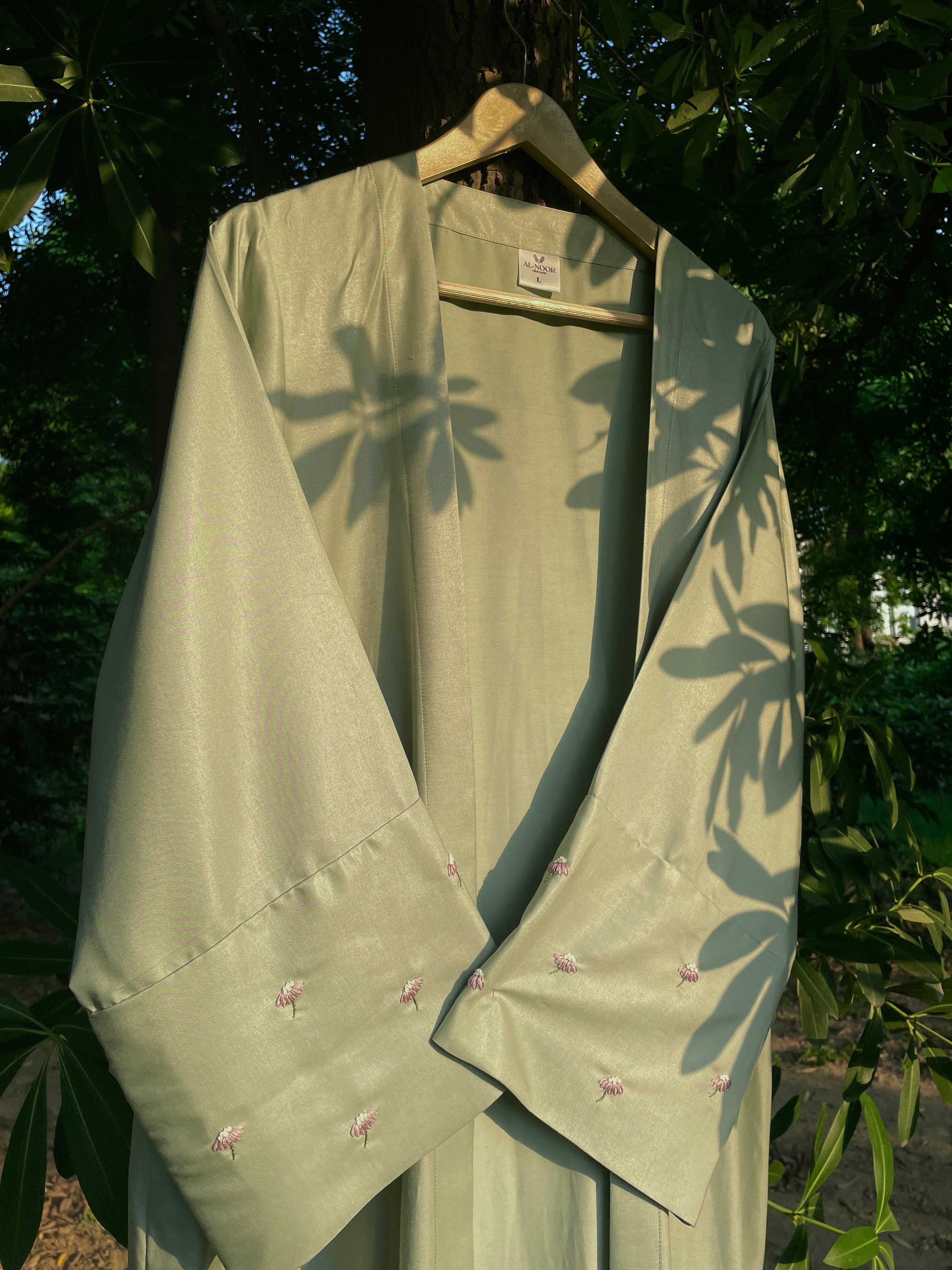 Mint Green Floral Embroidered Abaya