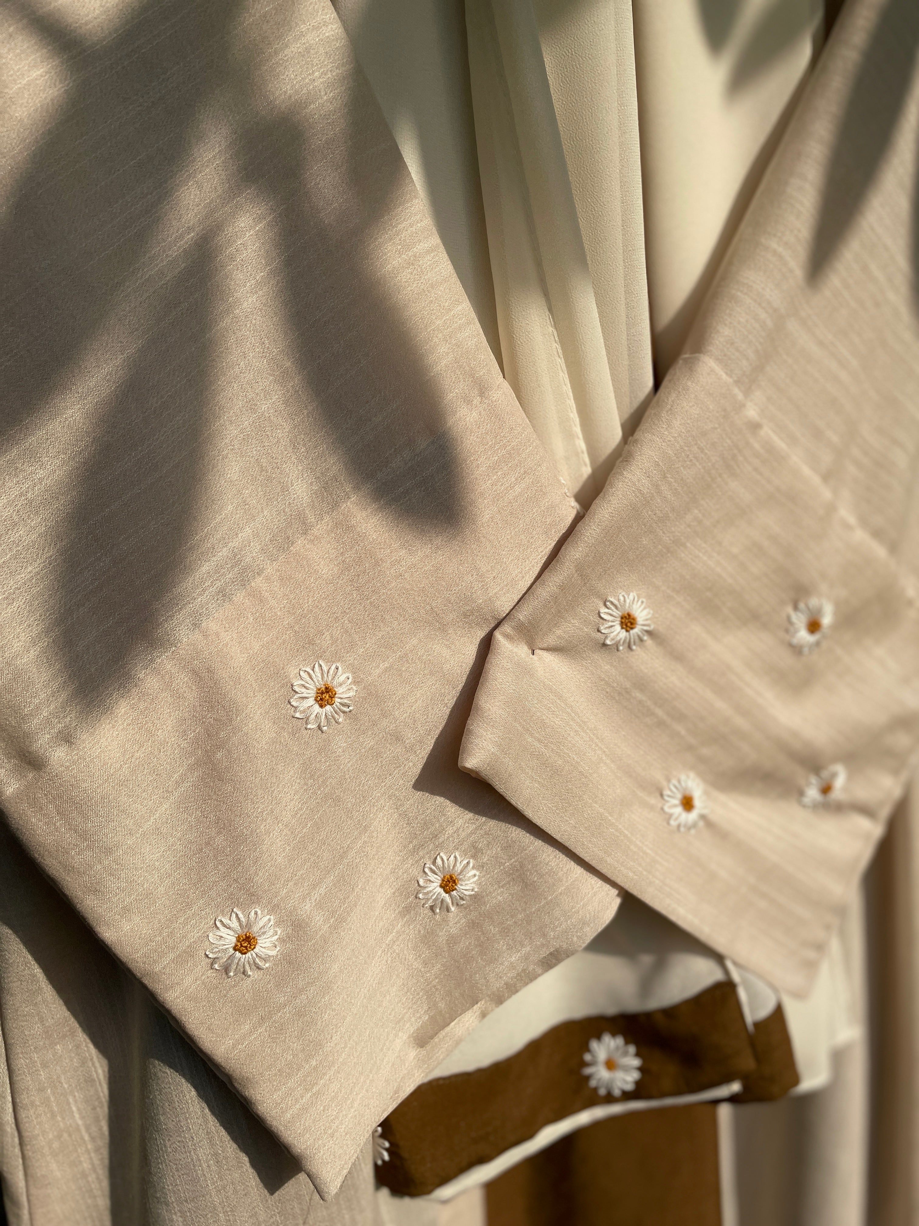 Ivory Mustard Hand Embroidered Abaya Set