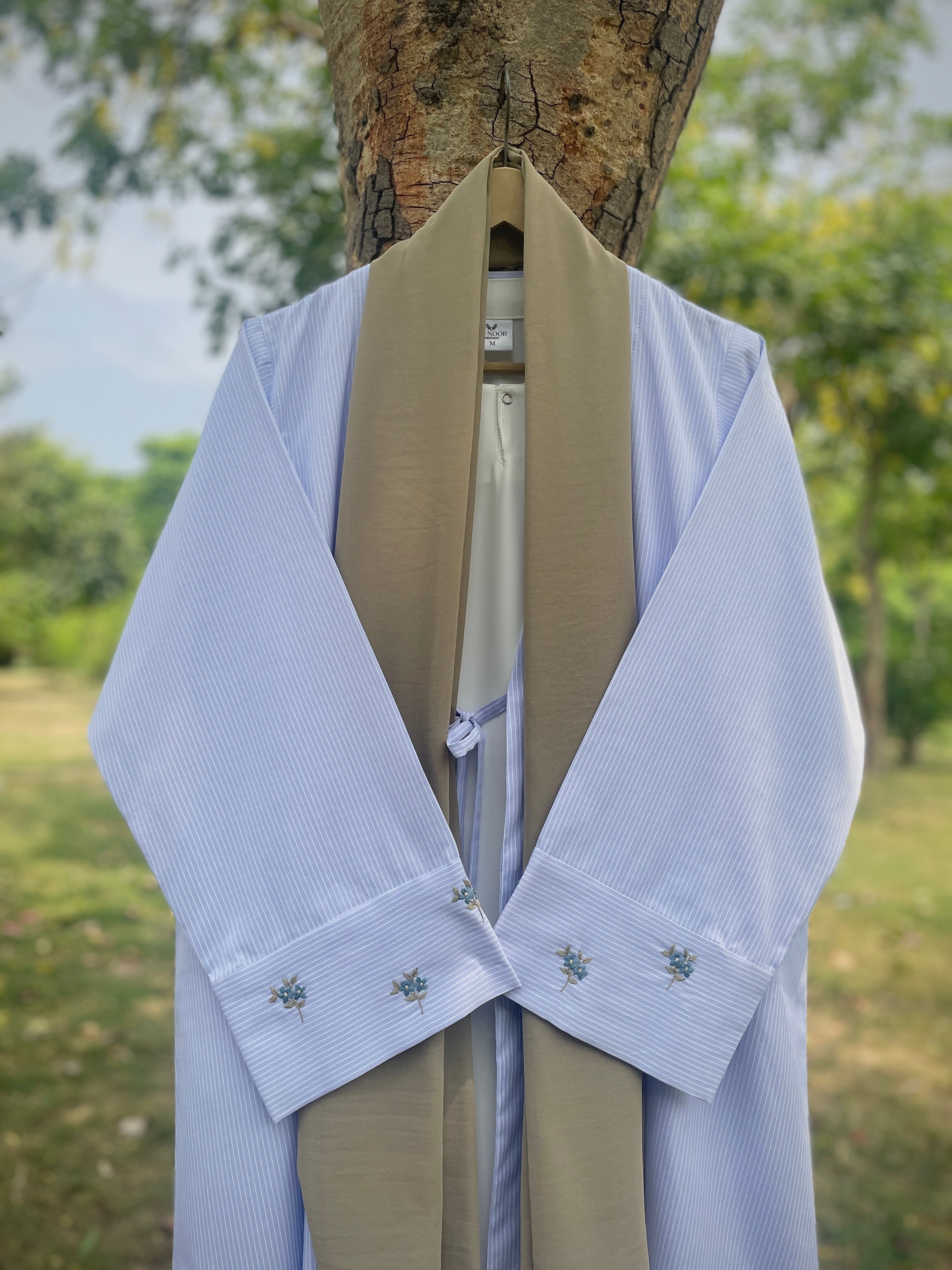 Summer Mist Ice Blue Hand Embroidered Abaya