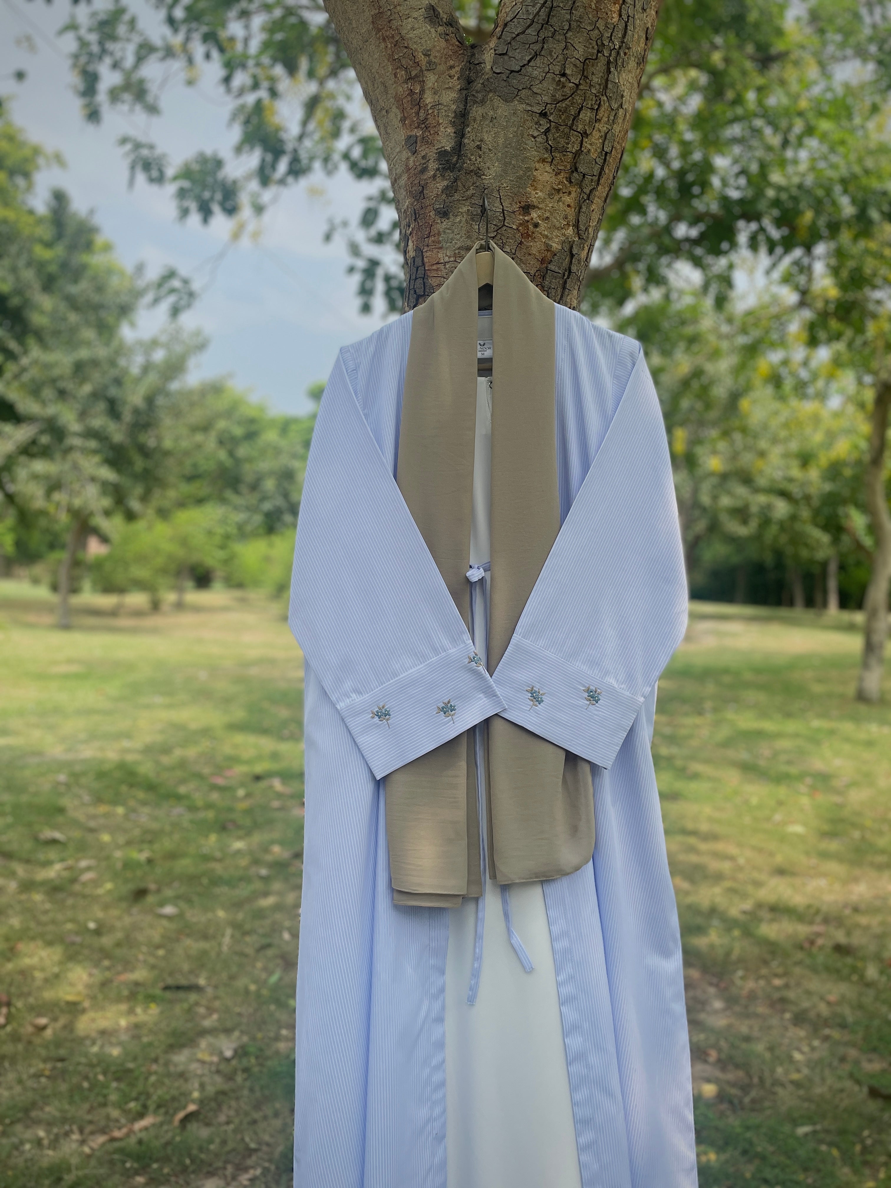 Summer Mist Ice Blue Hand Embroidered Abaya
