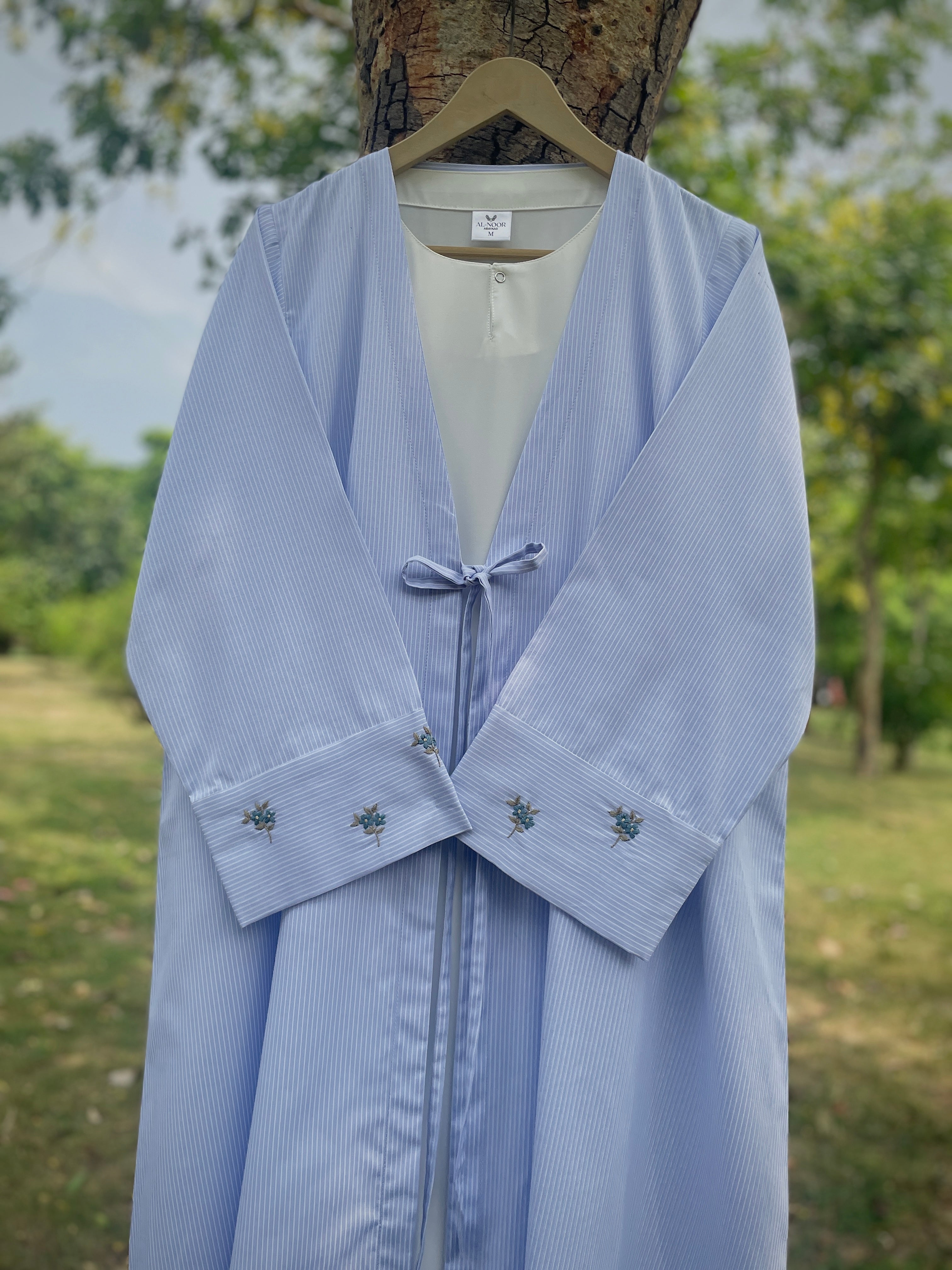 Summer Mist Ice Blue Hand Embroidered Abaya