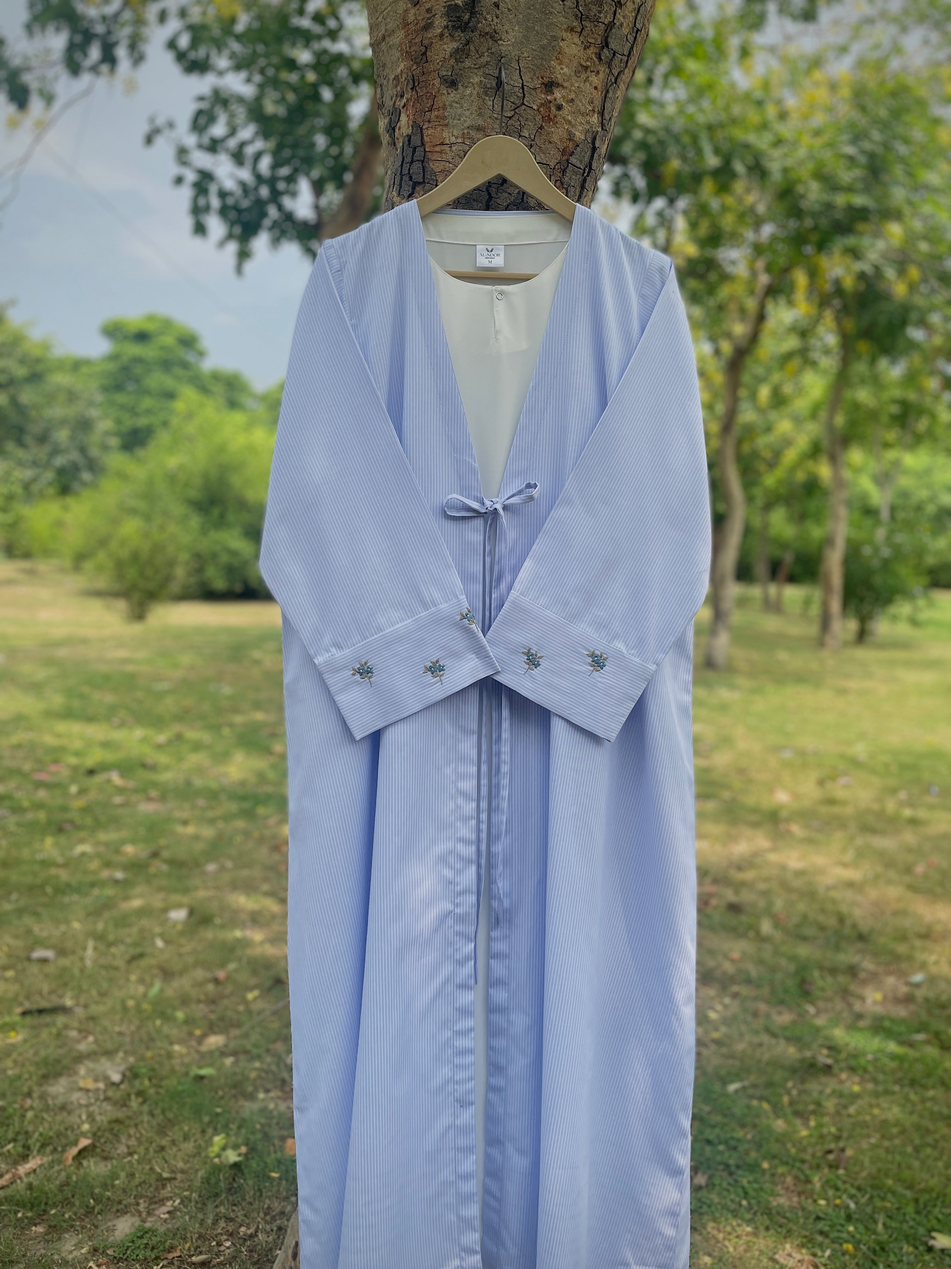 Summer Mist Ice Blue Hand Embroidered Abaya