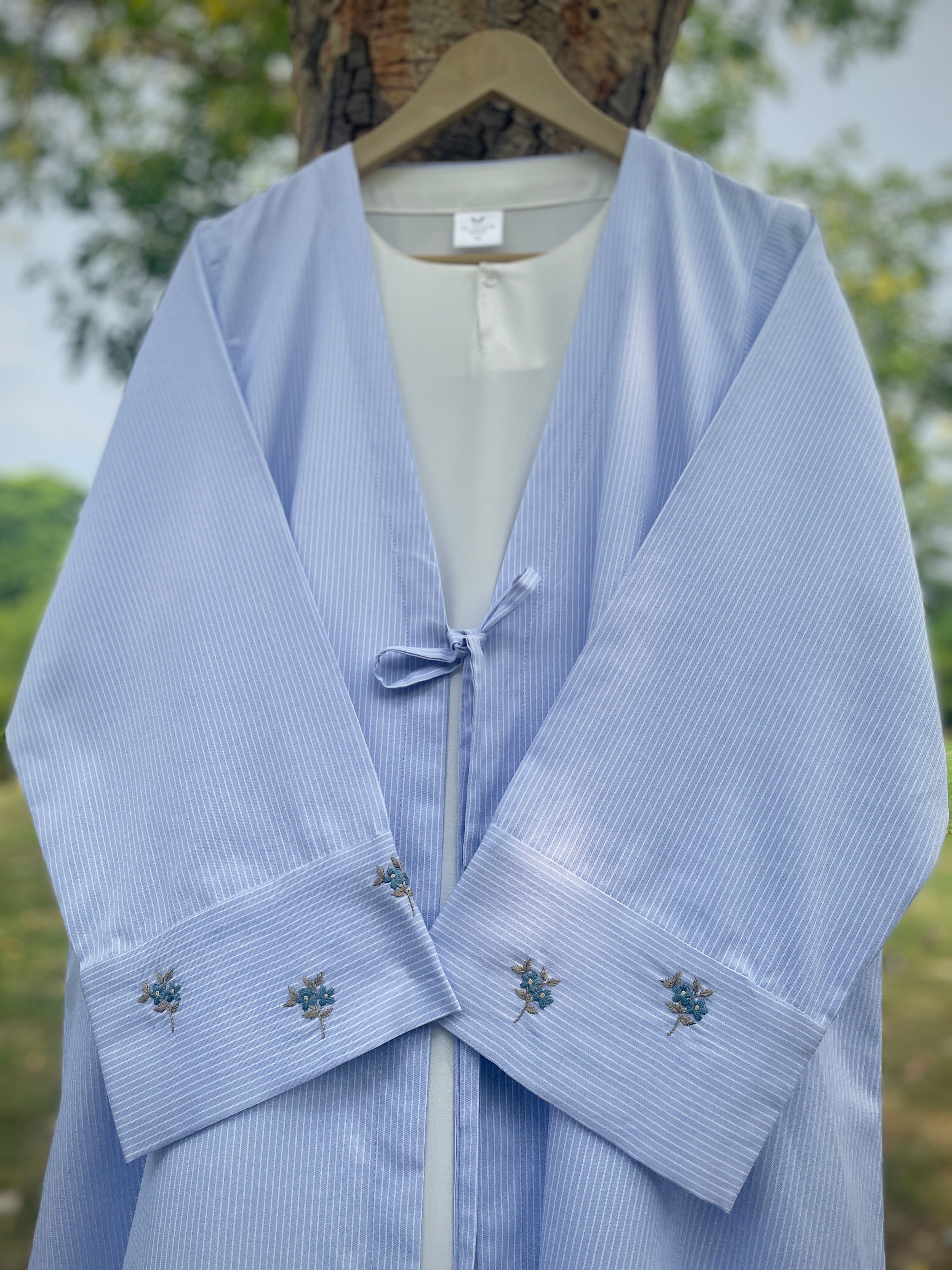 Summer Mist Ice Blue Hand Embroidered Abaya