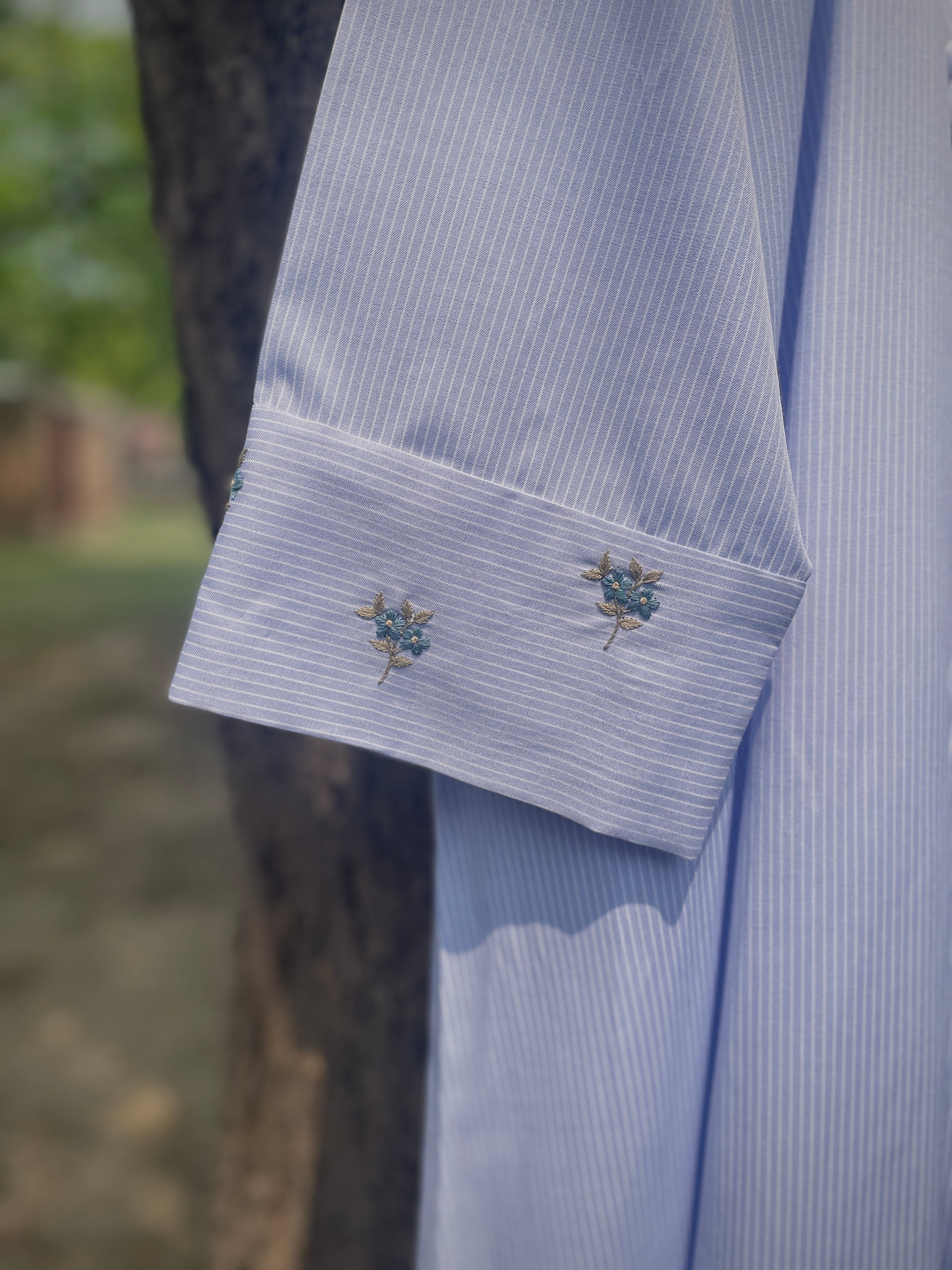 Summer Mist Ice Blue Hand Embroidered Abaya