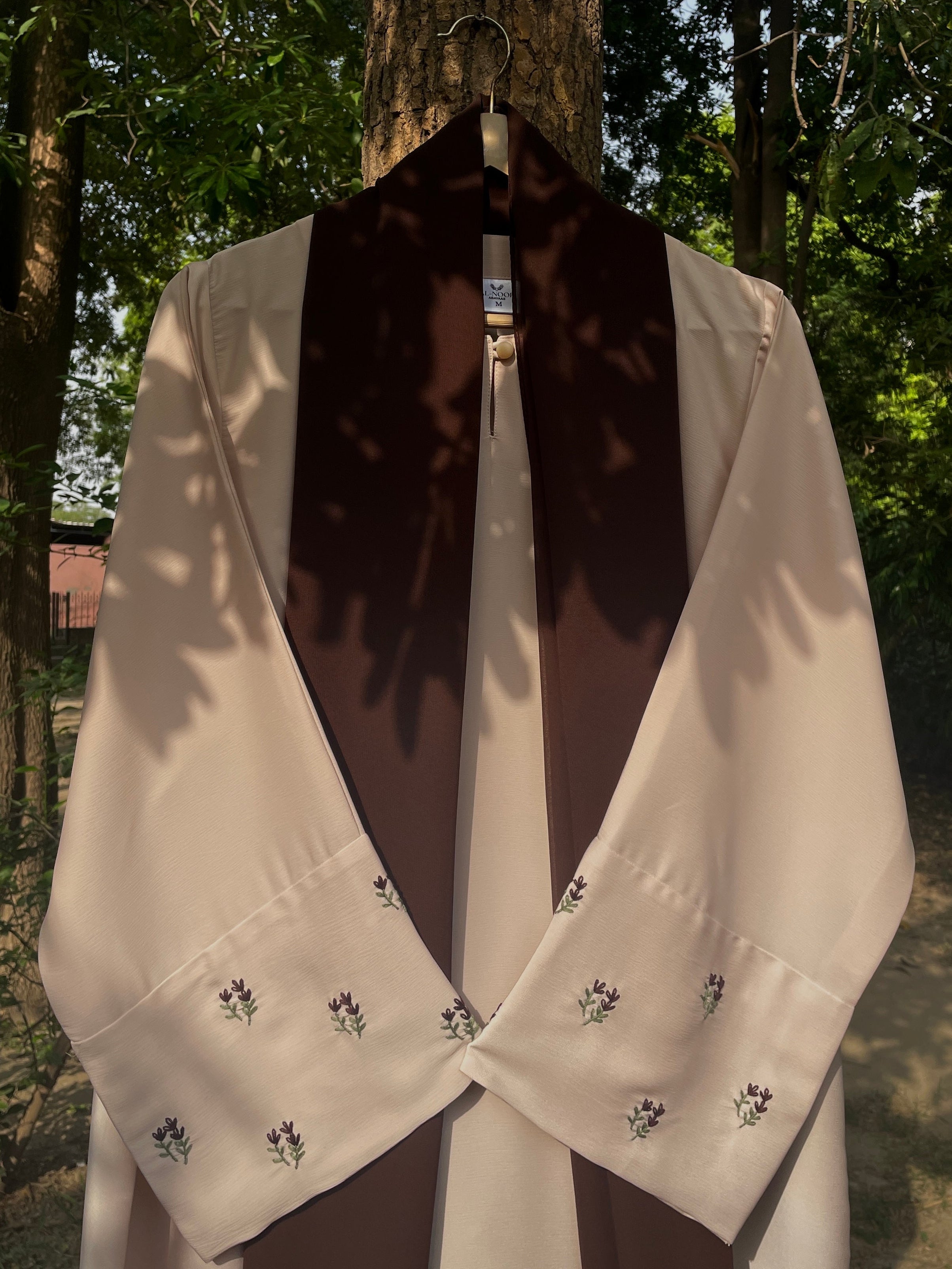 Beige and Brown Hand Embroidered Abaya