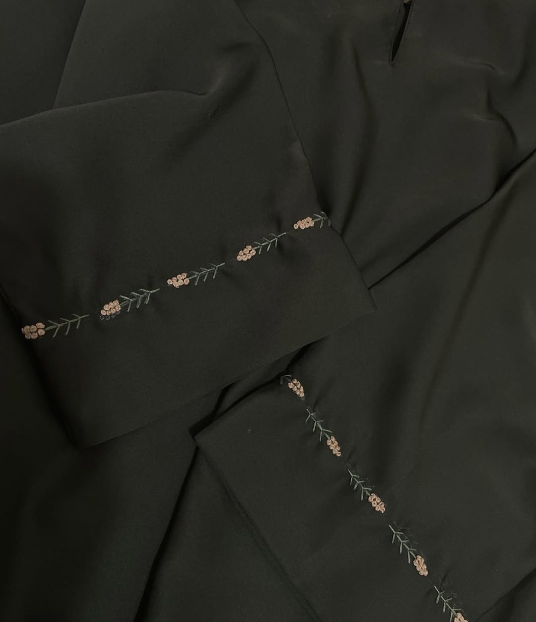 Mimosa Hand Embroidered Olive Abaya