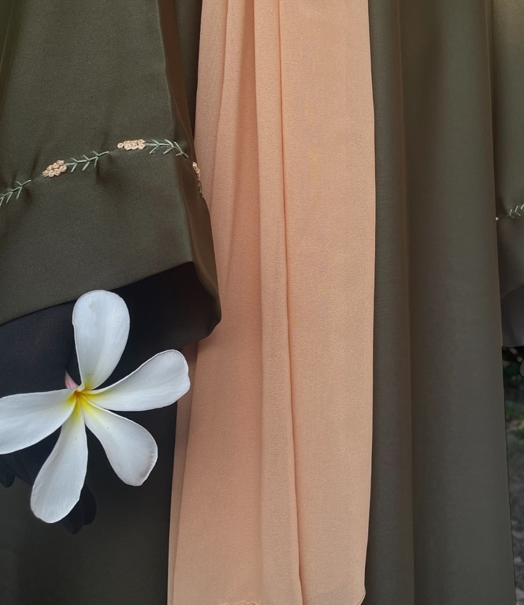 Mimosa Hand Embroidered Olive Abaya