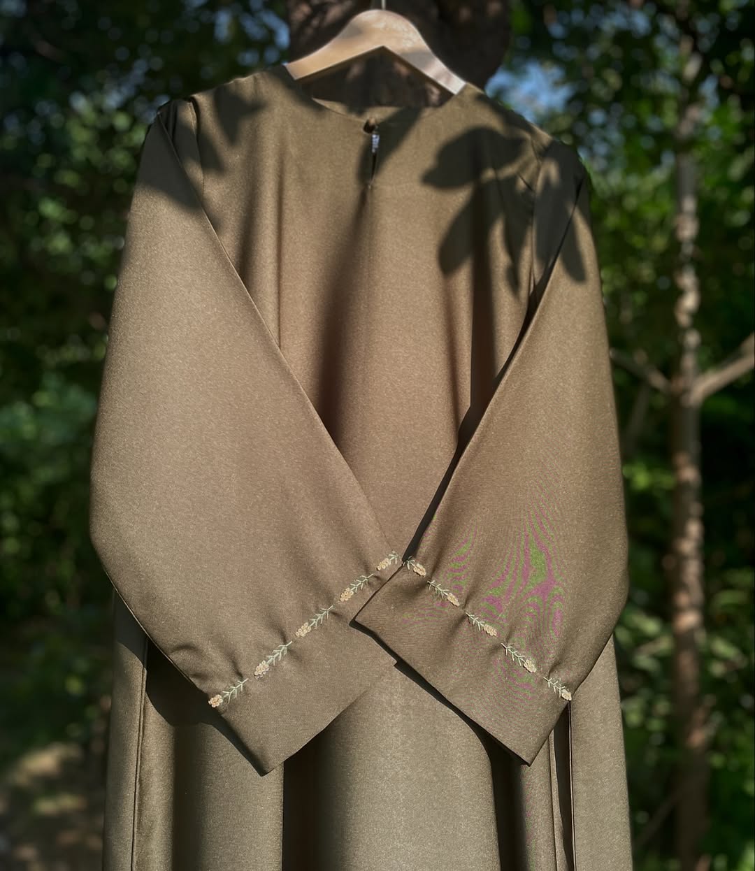 Mimosa Hand Embroidered Olive Abaya