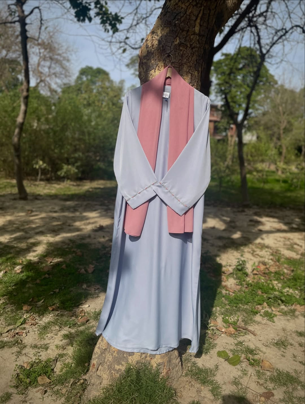 Mimosa Hand Embroidered Ice Blue Abaya
