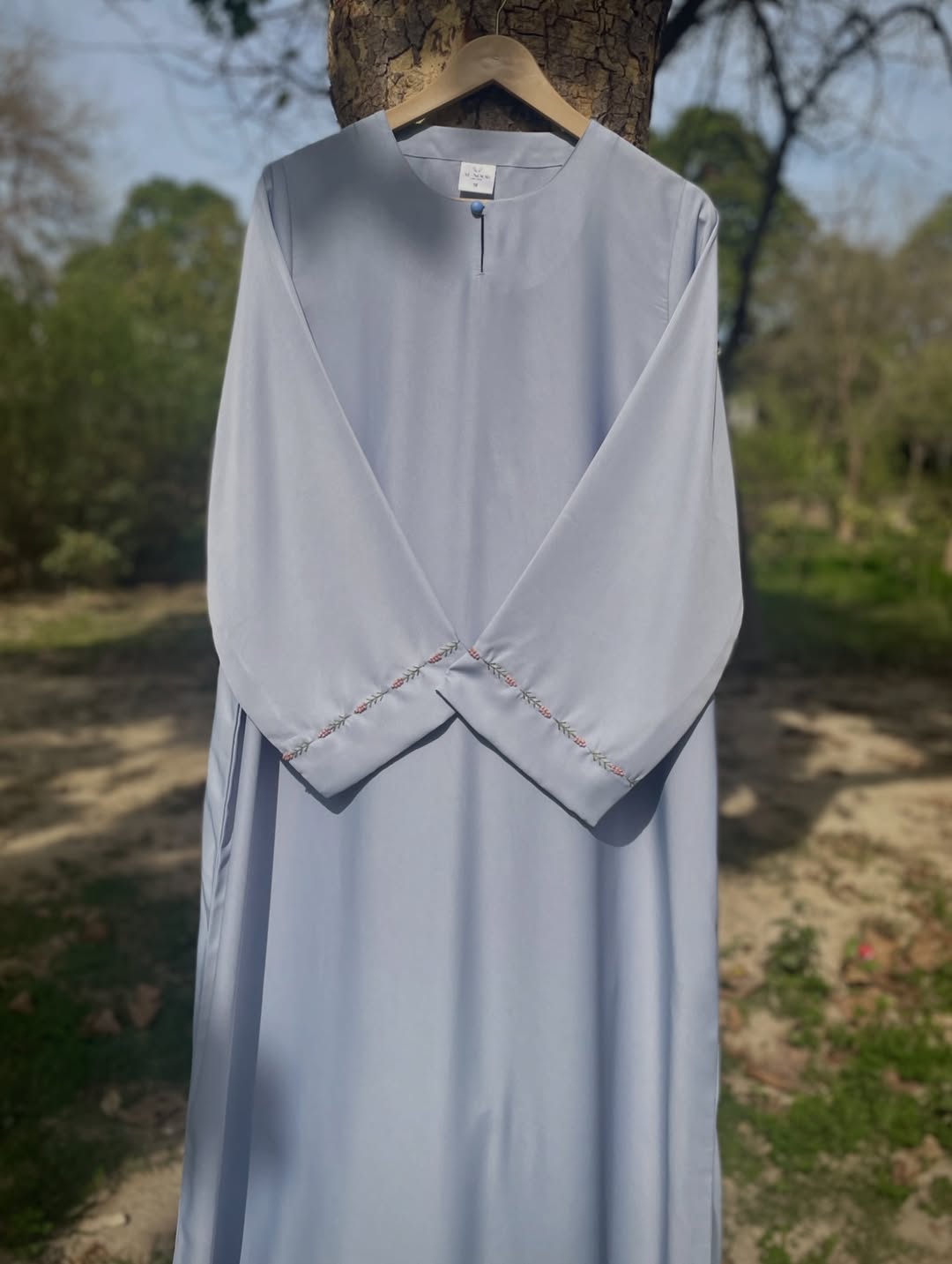 Mimosa Hand Embroidered Ice Blue Abaya