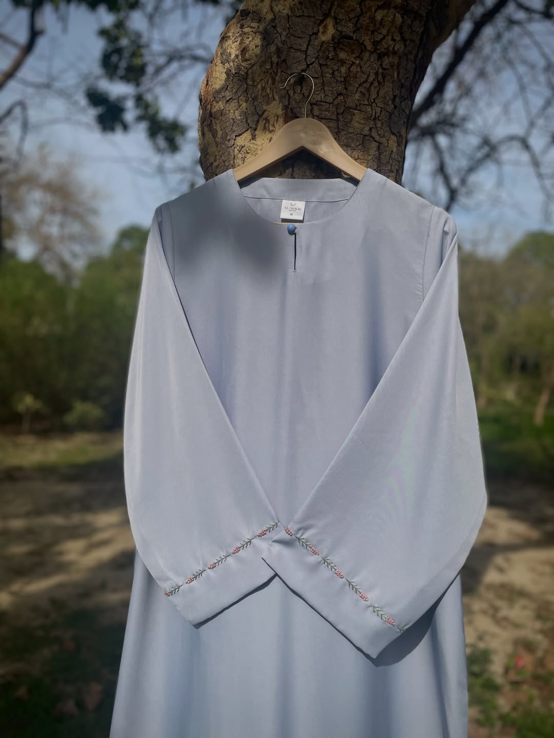 Mimosa Hand Embroidered Ice Blue Abaya