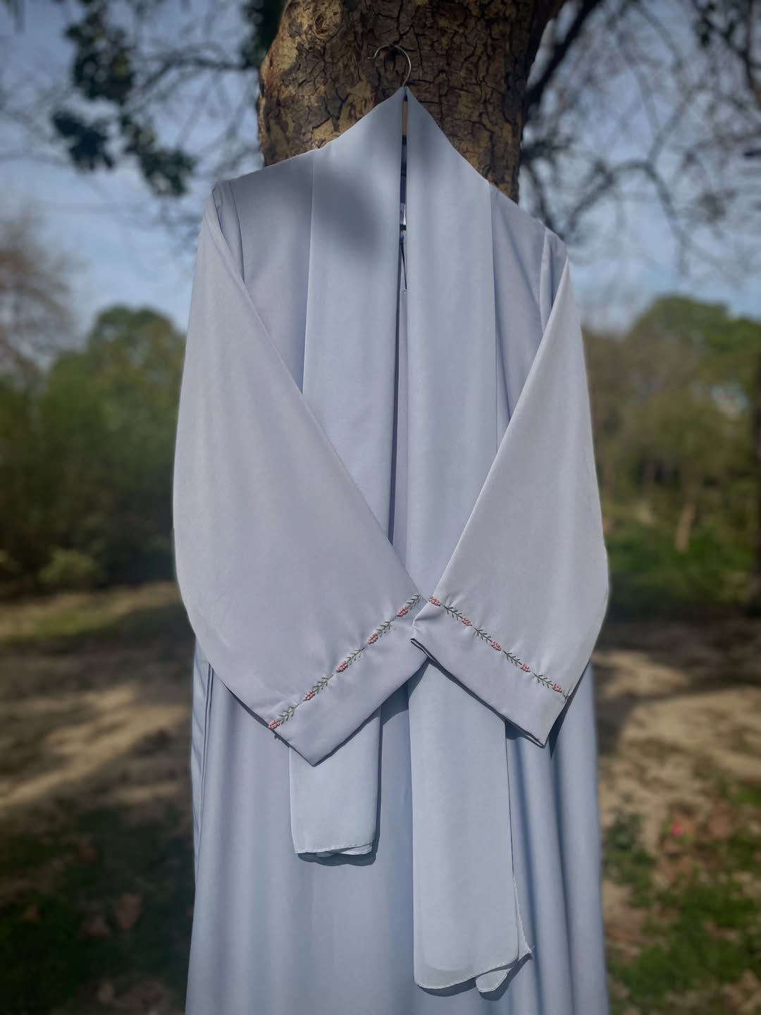Mimosa Hand Embroidered Ice Blue Abaya