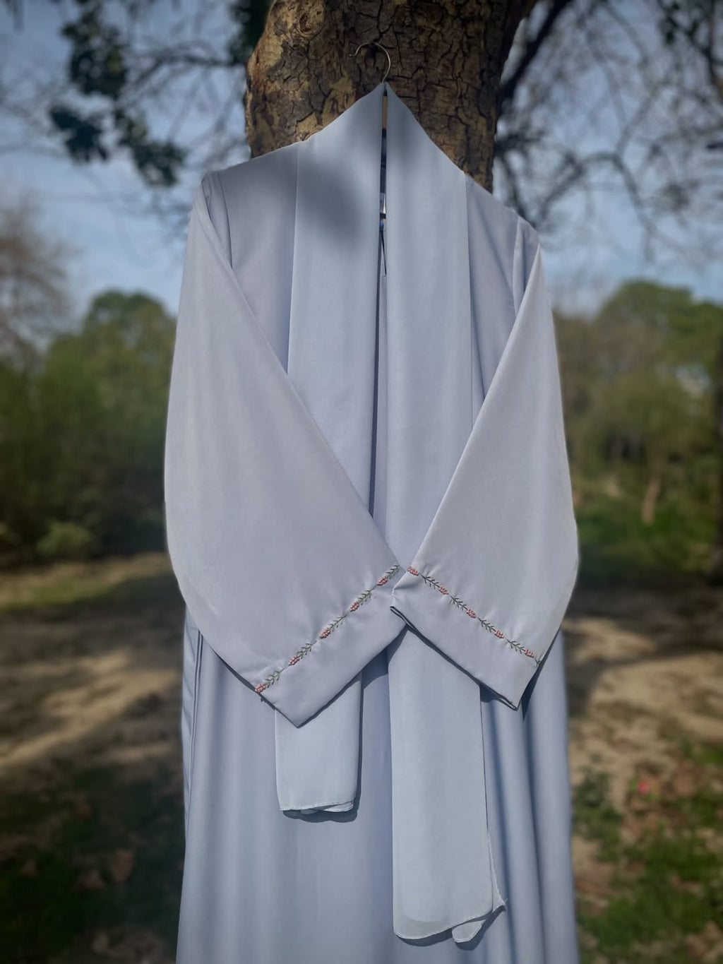 Mimosa Hand Embroidered Ice Blue Abaya