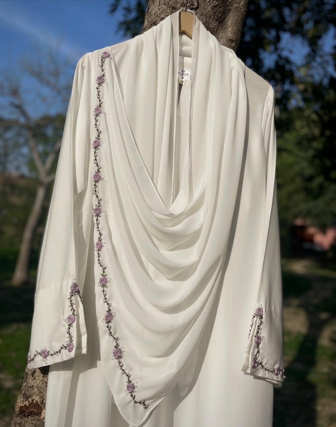 Safa - Hand Embroidered White Abaya