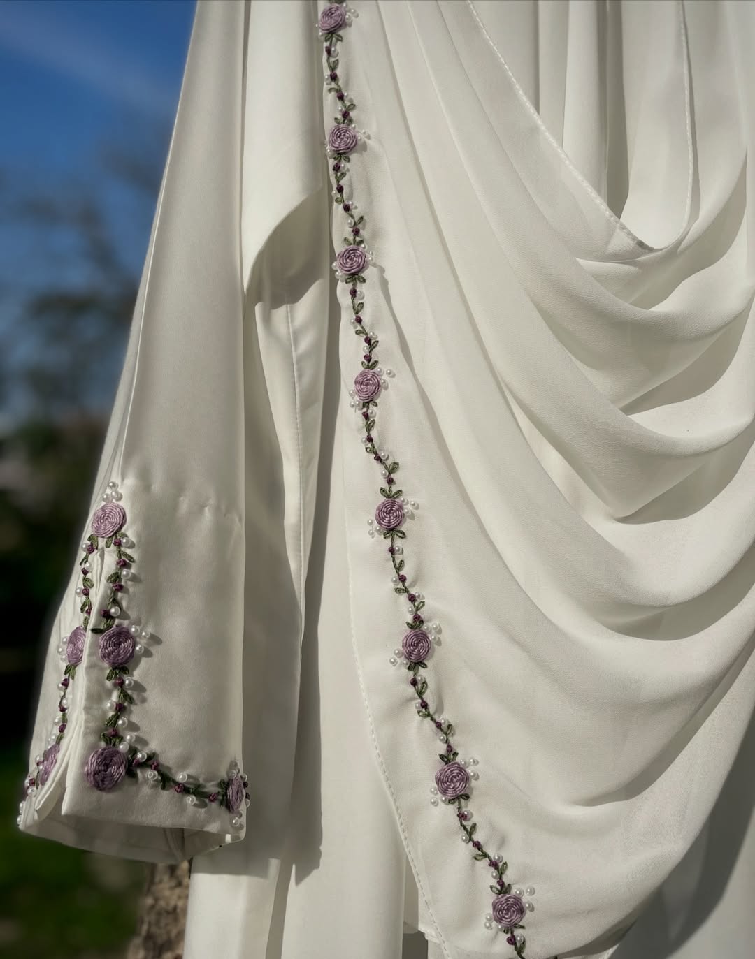 Safa - Hand Embroidered White Abaya