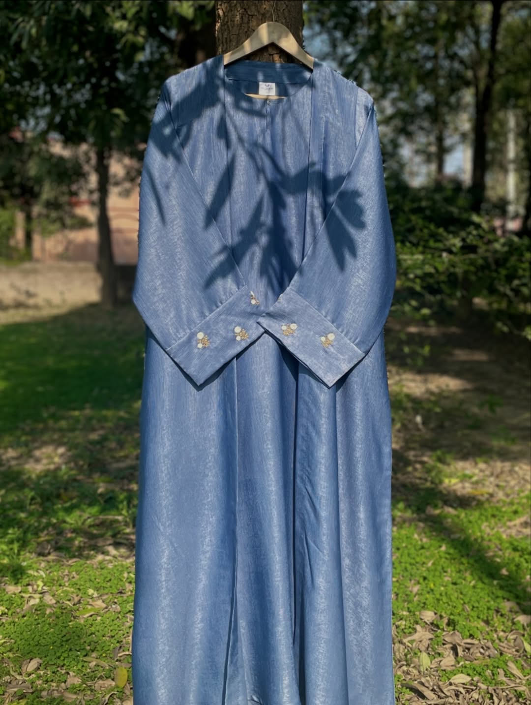 Spring Breeze Blue Hand Embroidered Abaya