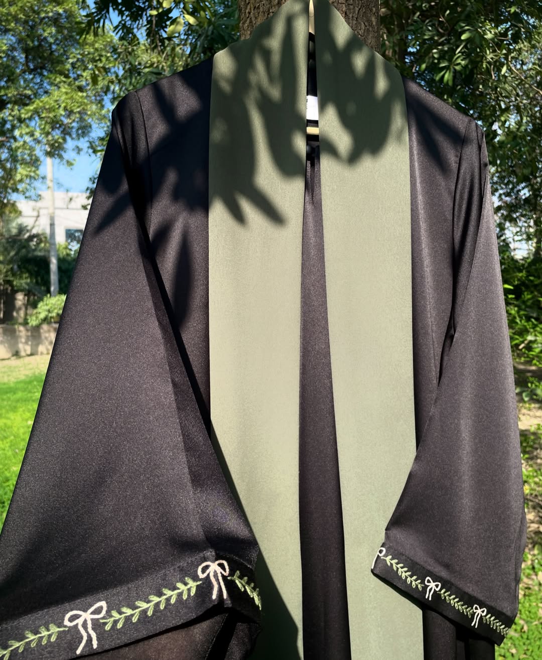 Black Bow Hand Embroidered Abaya