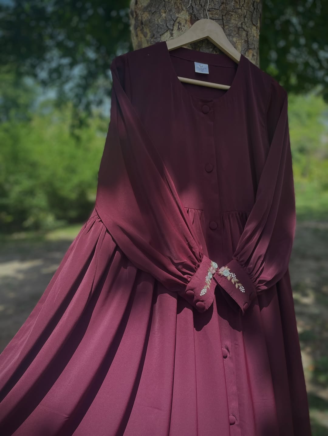 Burgundy Cuff Embroidered Abaya