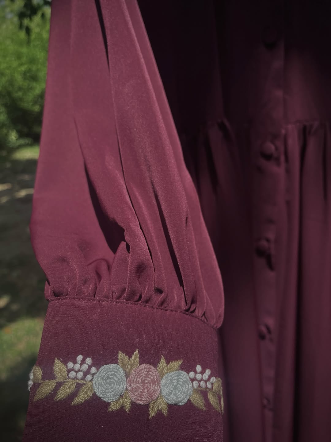 Burgundy Cuff Embroidered Abaya