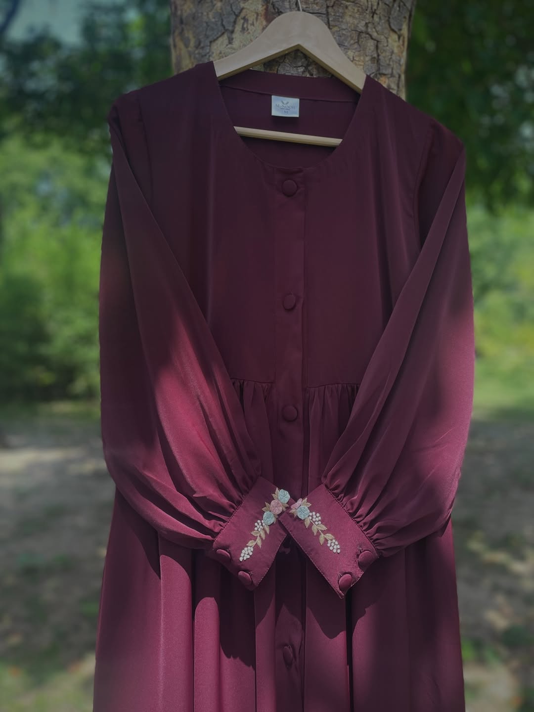 Burgundy Cuff Embroidered Abaya