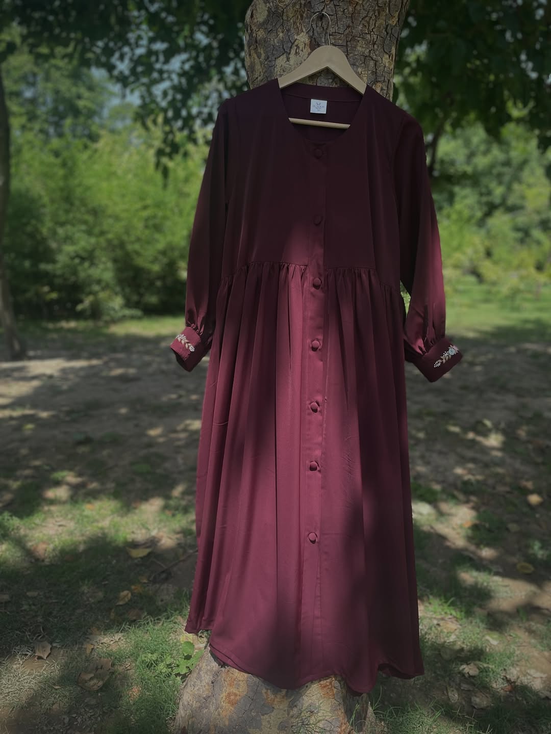 Burgundy Cuff Embroidered Abaya