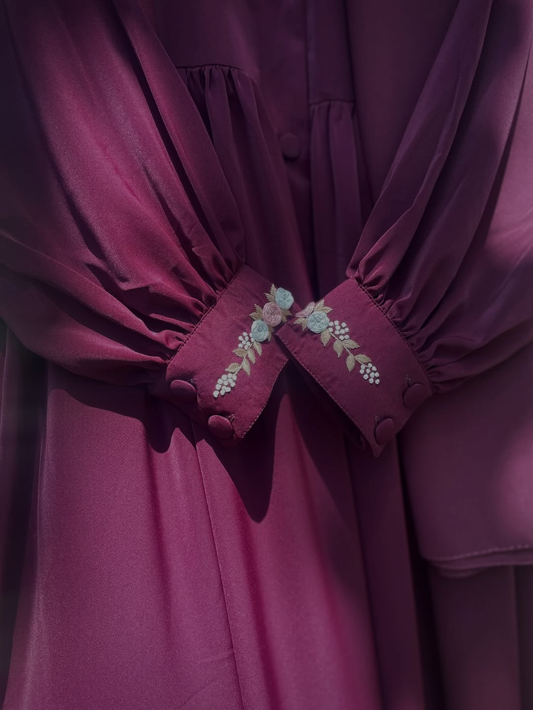 Burgundy Cuff Embroidered Abaya