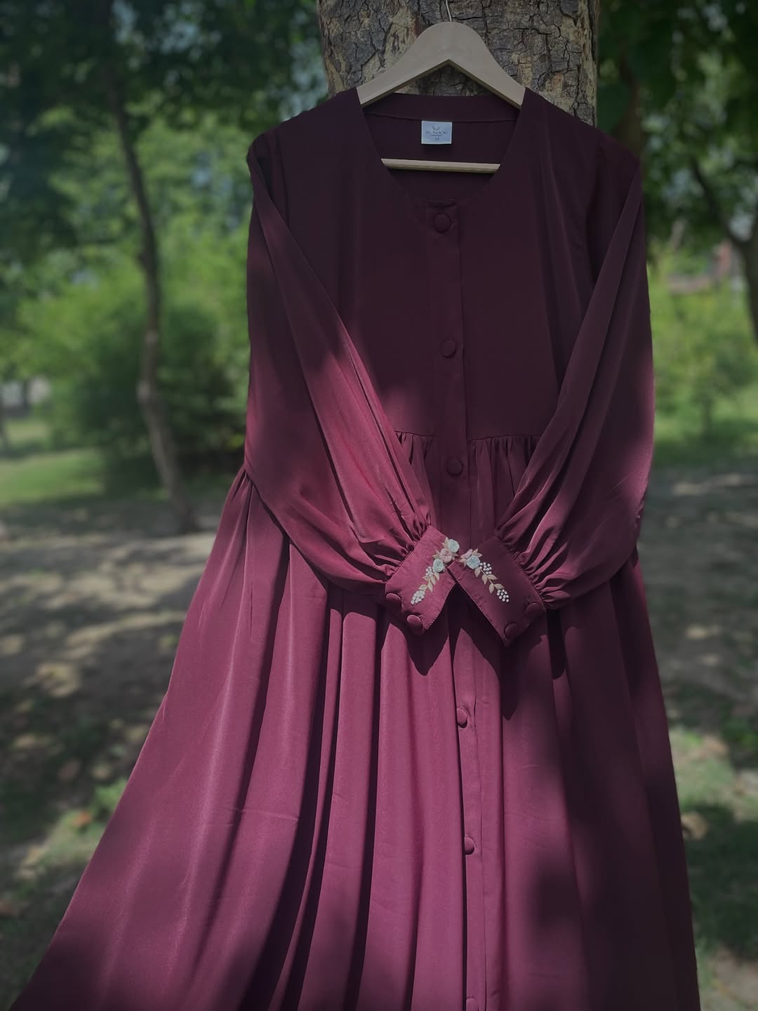 Burgundy Cuff Embroidered Abaya