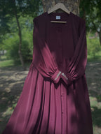Burgundy Cuff Embroidered Abaya