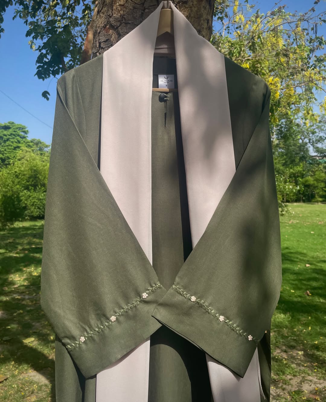 Olive Bloom Hand Embroidered Summer Abaya