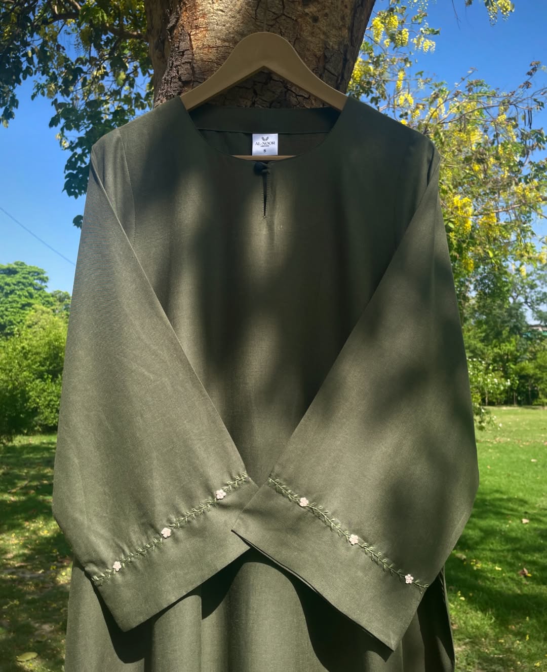 Olive Bloom Hand Embroidered Summer Abaya