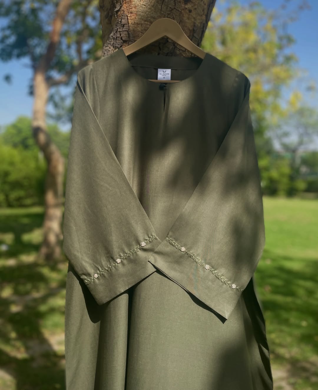 Olive Bloom Hand Embroidered Summer Abaya