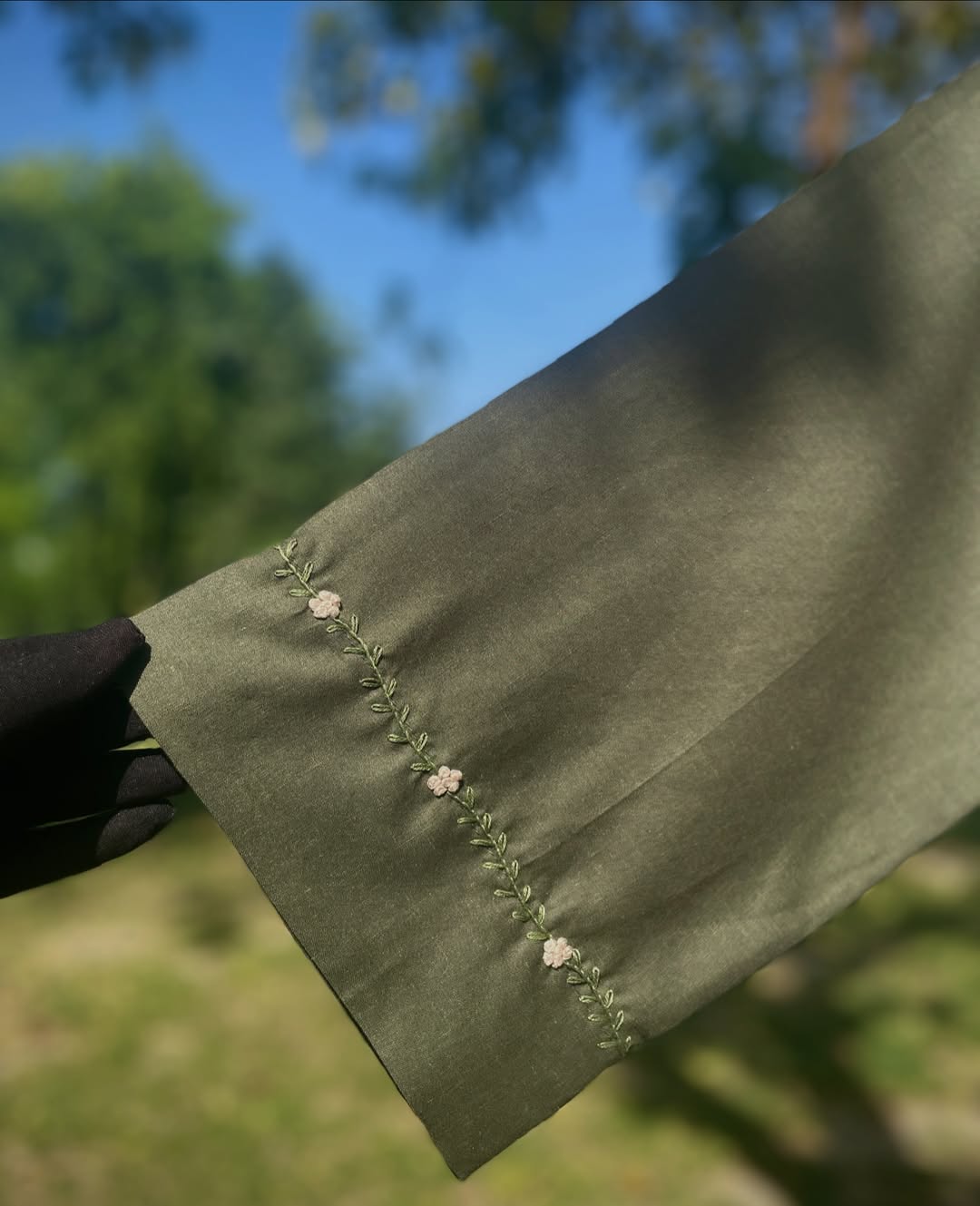 Olive Bloom Hand Embroidered Summer Abaya