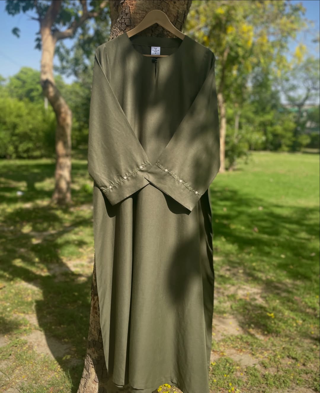 Olive Bloom Hand Embroidered Summer Abaya