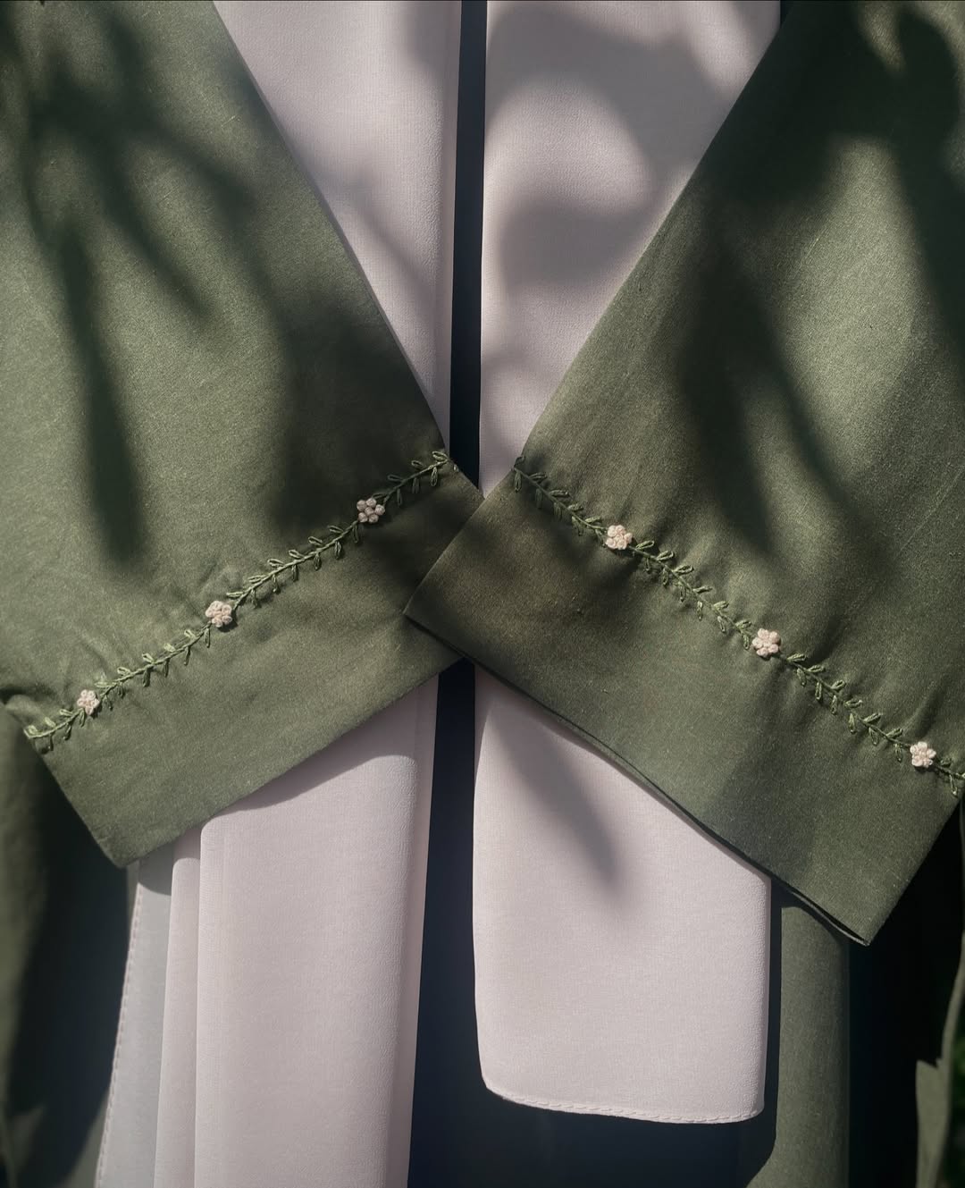 Olive Bloom Hand Embroidered Summer Abaya