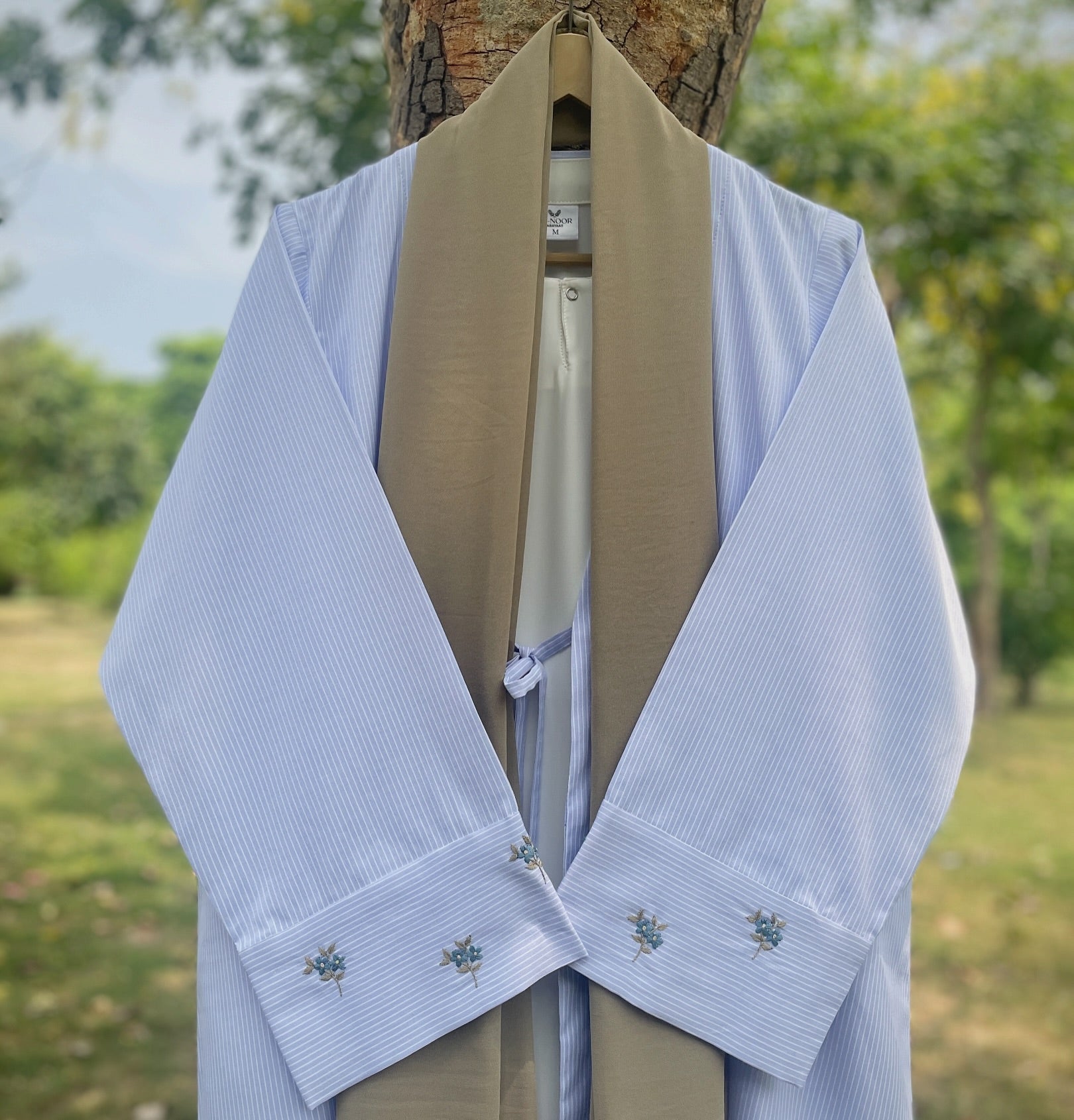 Summer Mist Ice Blue Hand Embroidered Abaya