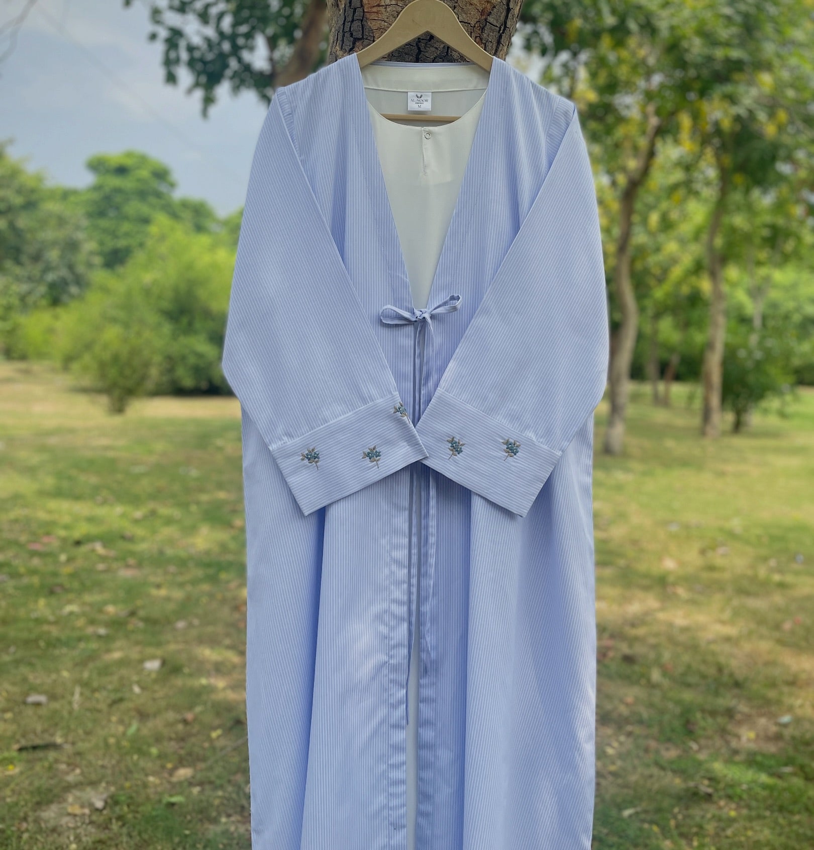 Summer Mist Ice Blue Hand Embroidered Abaya